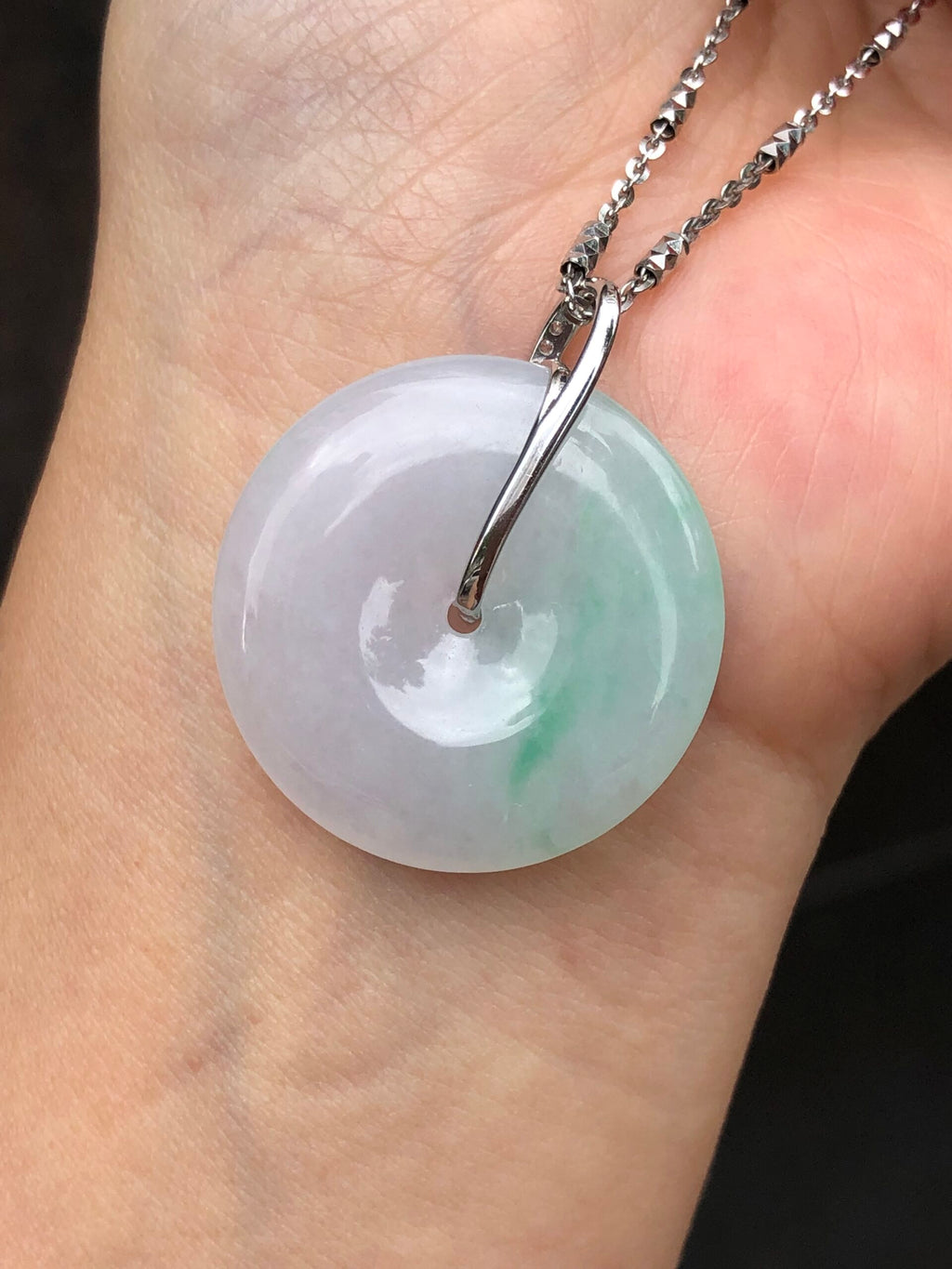 Icy White with Green Jade Safety Coin Pendant