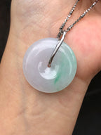 Icy White with Green Jade Safety Coin Pendant