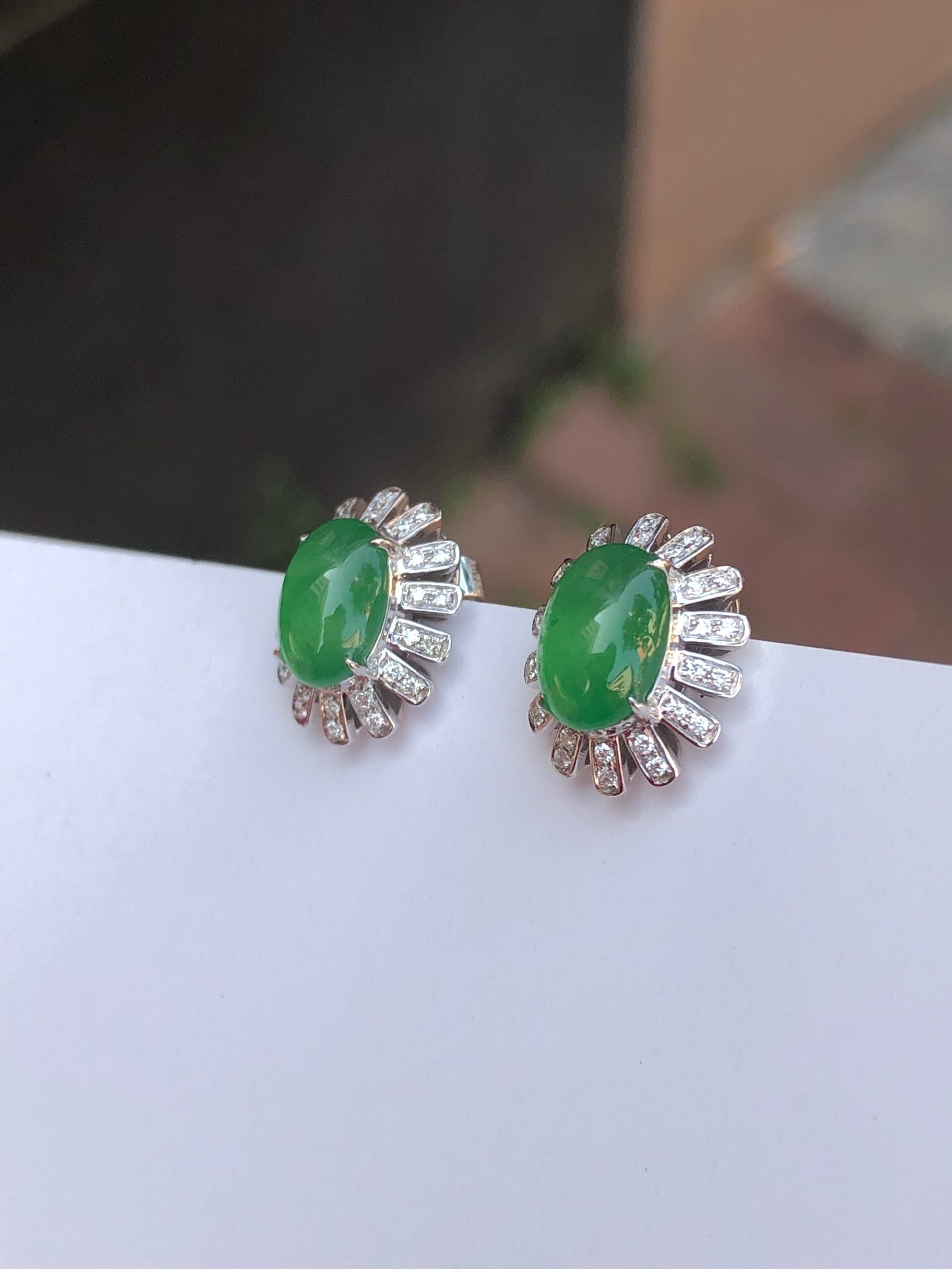 Green Jade Cabochons Earrings