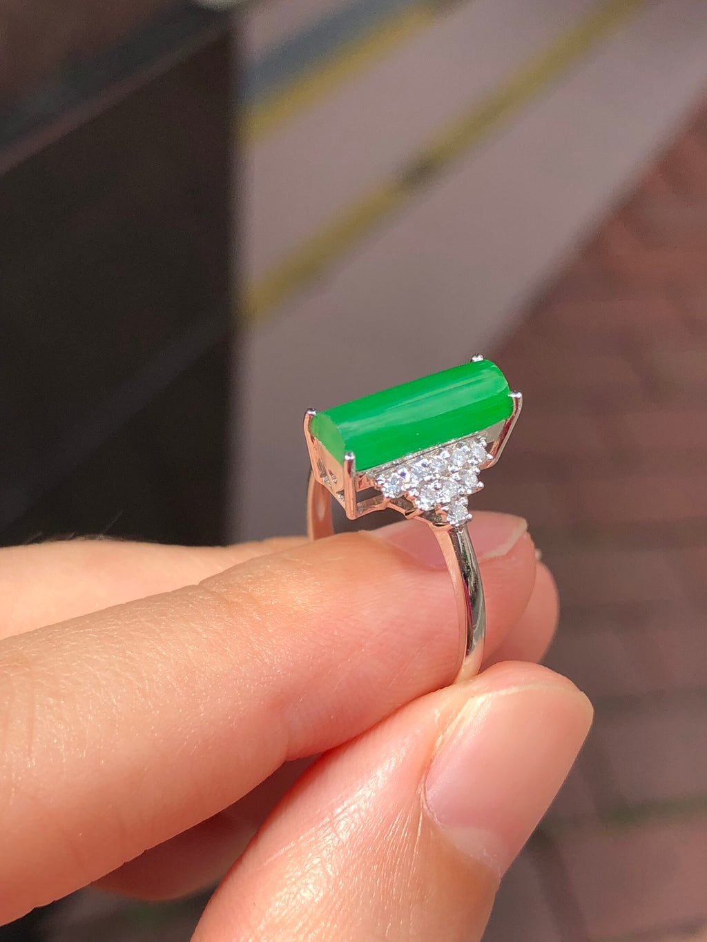 Green Jade Cylindrical Shaped Ring