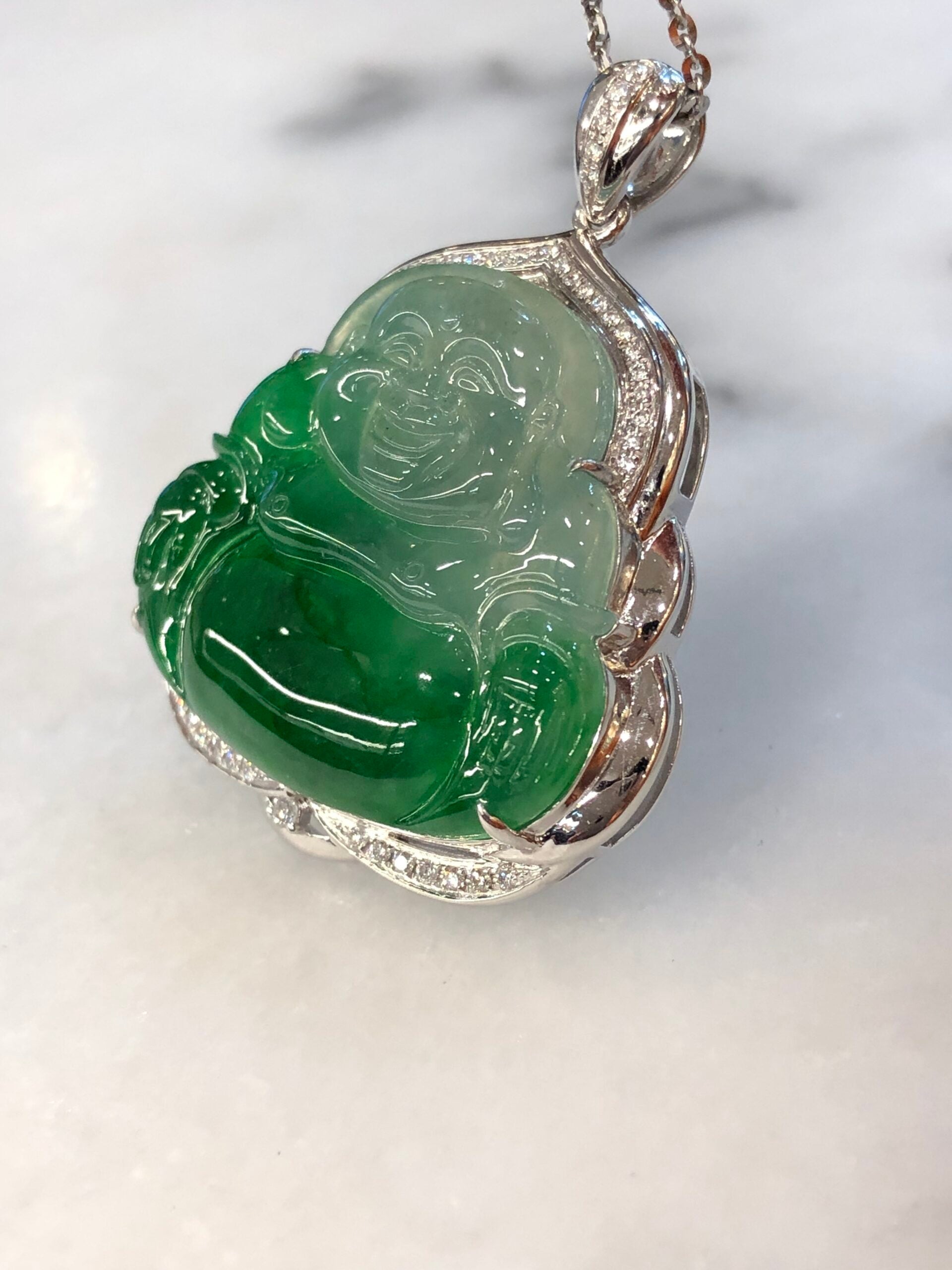 Icy Green Jade Buddha Pendant