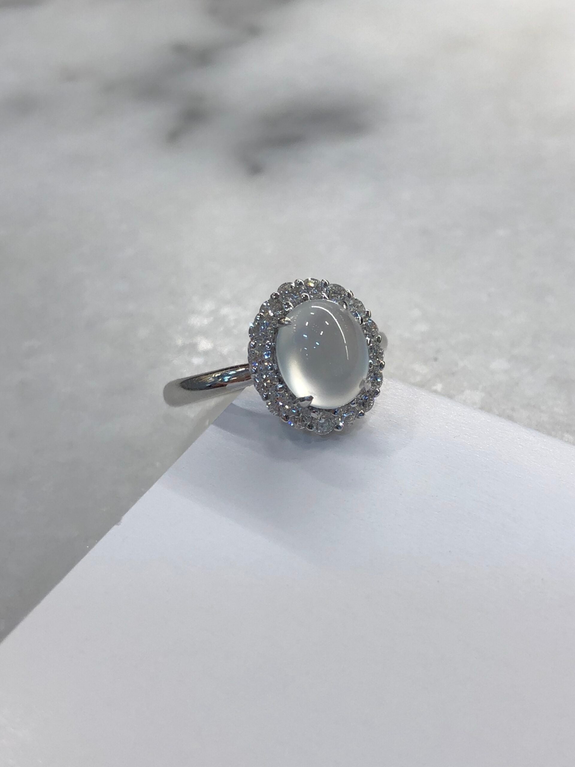 Icy Jade Cabochon Ring (Glassy Variety)