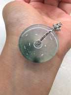 Icy with Bluish Green Floral Jade Safety Coin