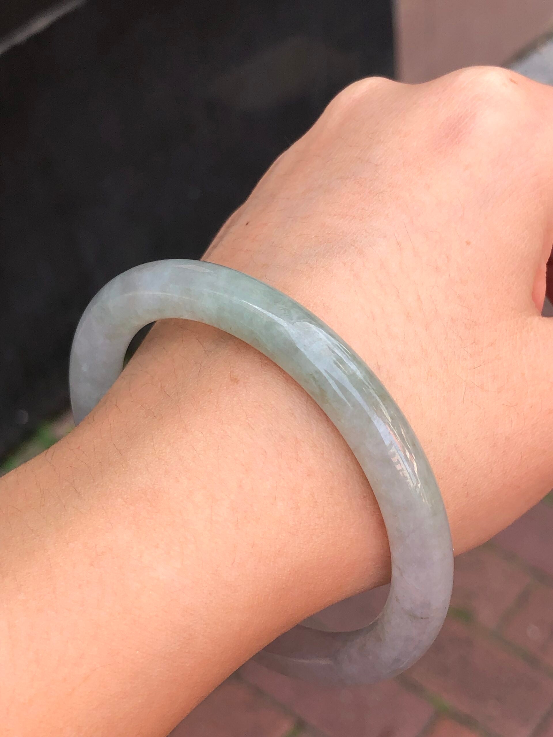 Icy White with Green Jade Bangle
