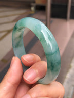Icy Bluish Green Floral Jade Bangle