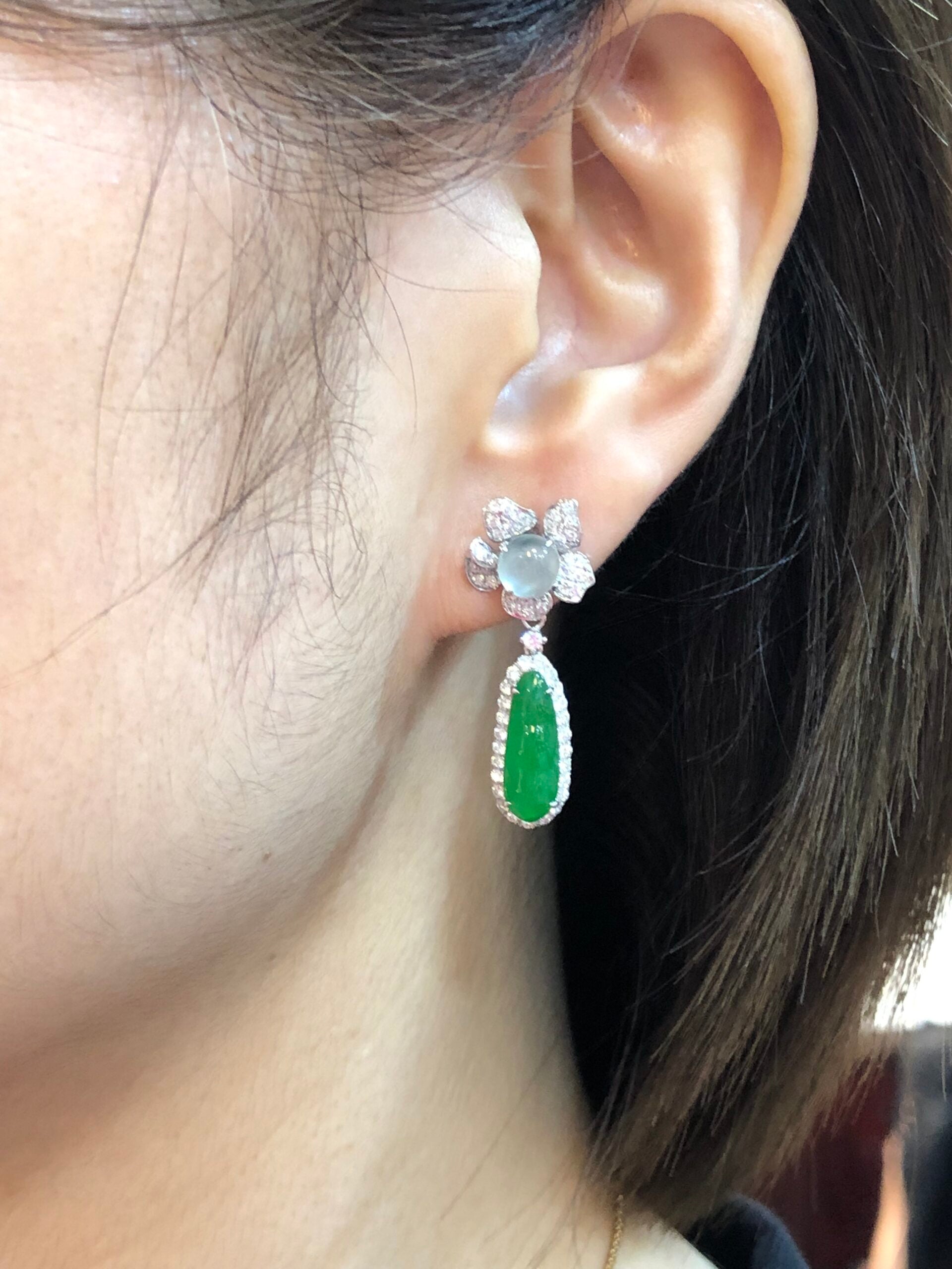 Green Jade Pea Pod Earrings