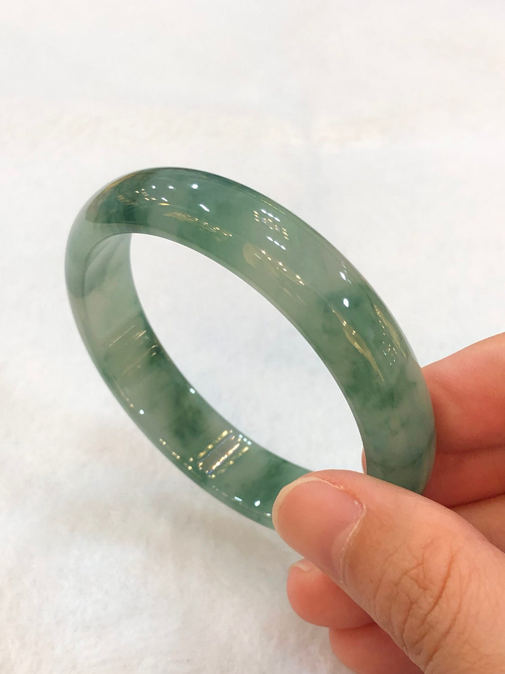 Icy Bluish Green Floral Jade Bangle