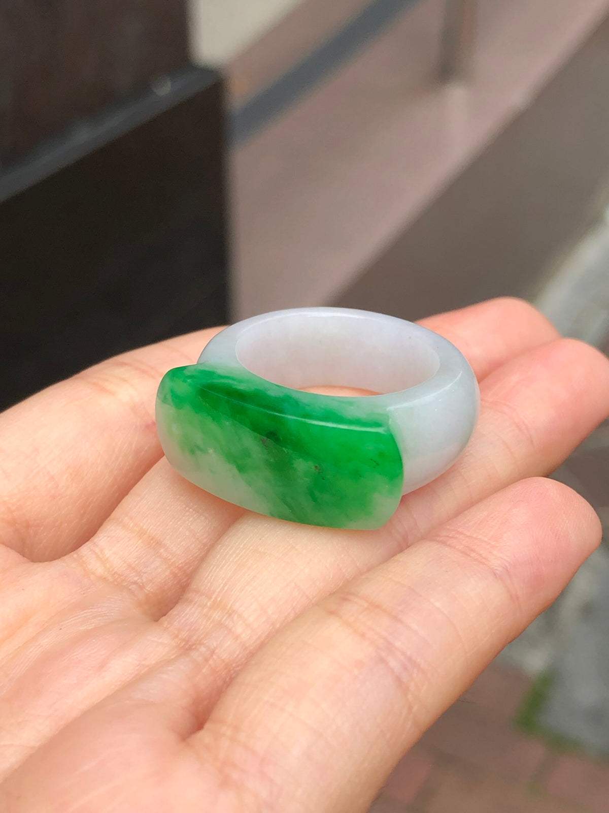 Green Jade Saddle Ring