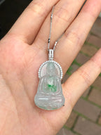 Icy Green Jade Guan Yin Pendant
