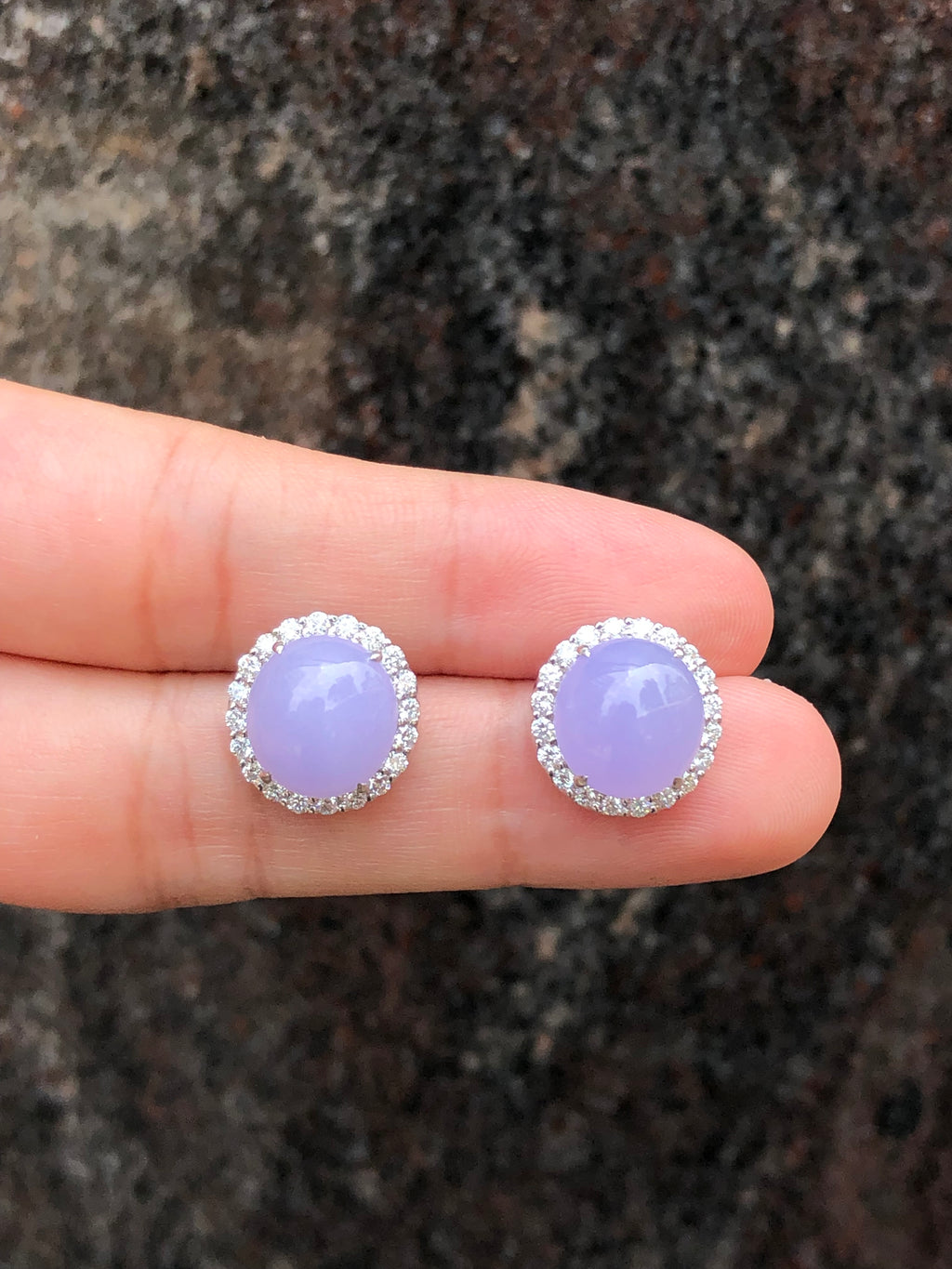 Natural Type A Icy Lavender Cabochon Jadeite Earring