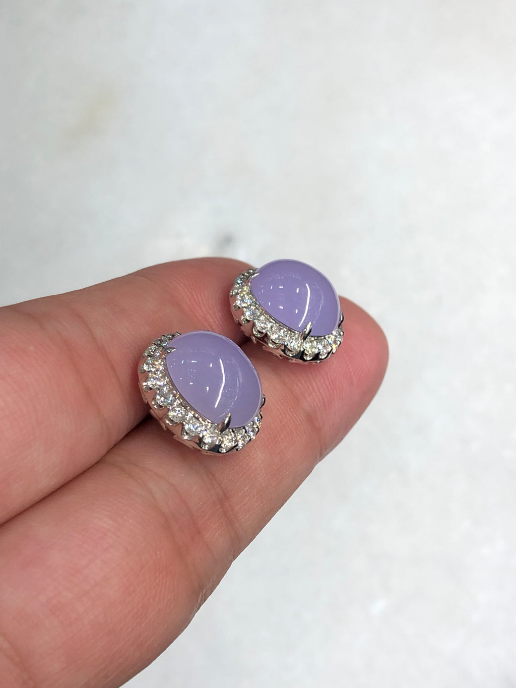 Natural Type A Icy Lavender Cabochon Jadeite Earring