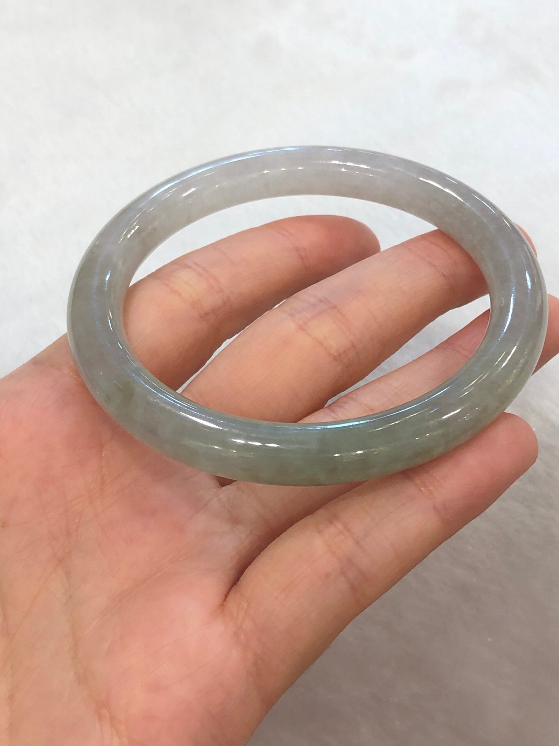 Icy White with Green Jade Bangle
