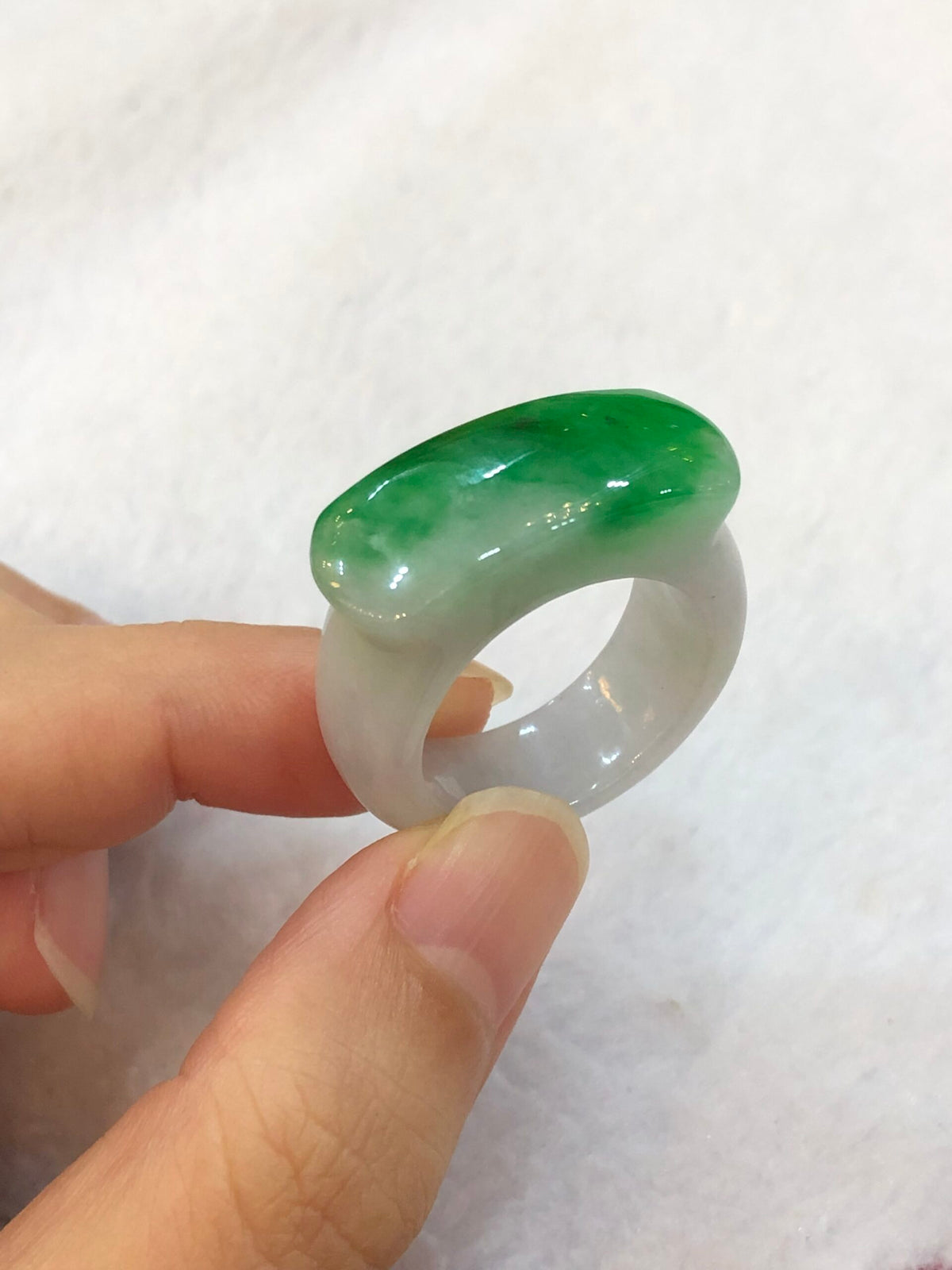 Green Jade Saddle Ring