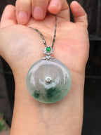 Icy with Bluish Green Floral Jade Safety Coin