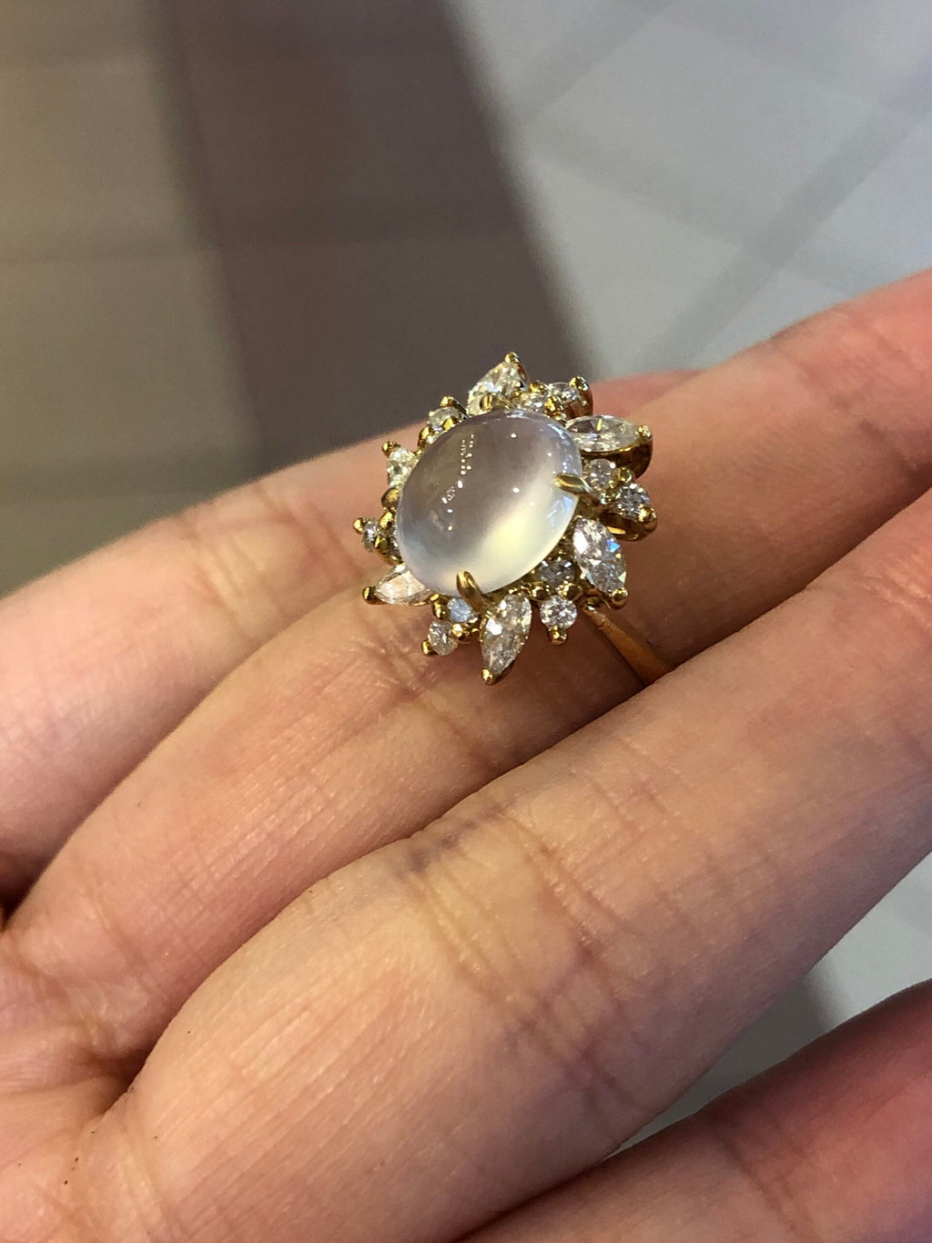 Icy Jade Cabochon Ring (Glassy Variety)