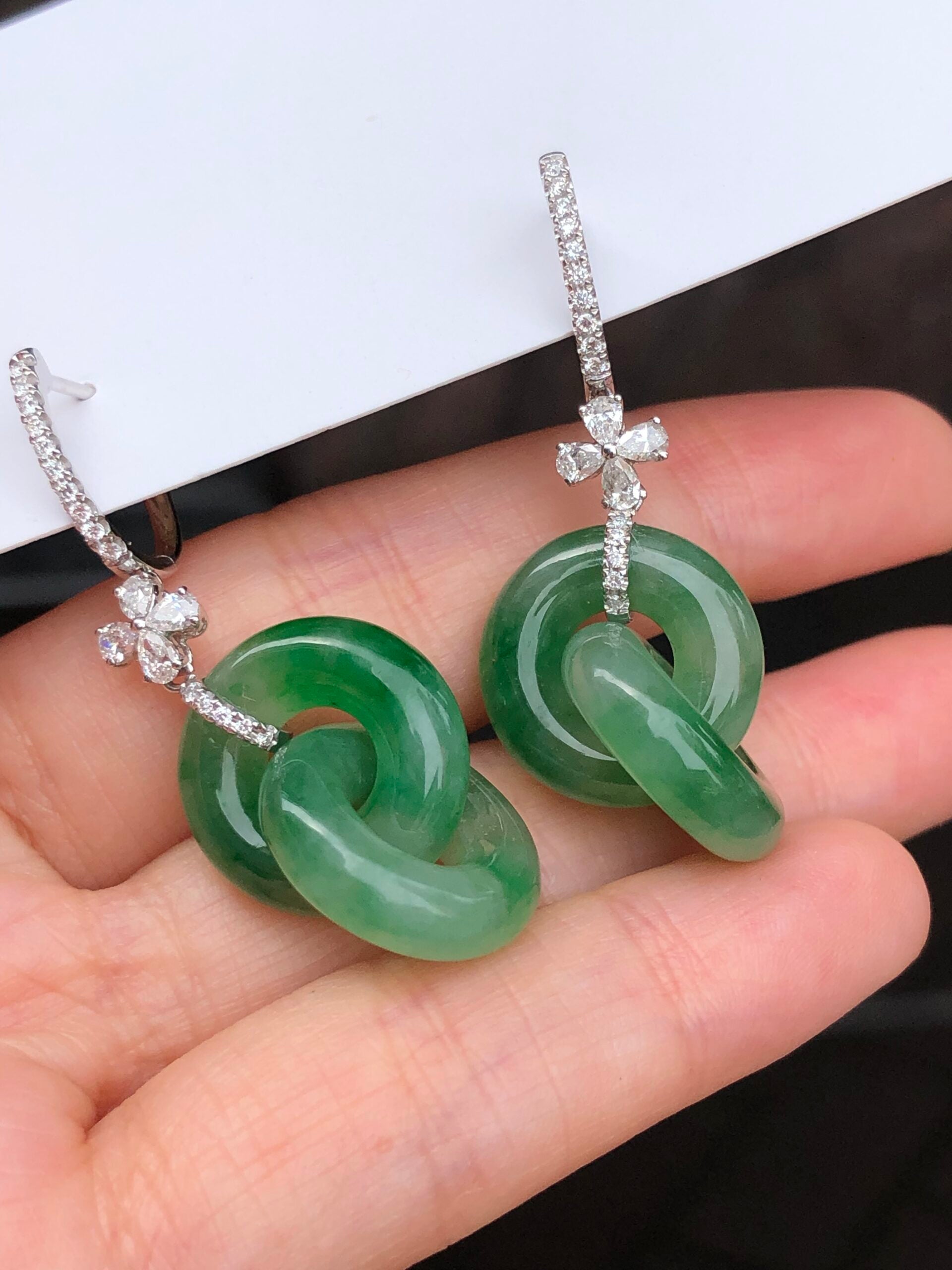 Icy Green Jade Double Loops Earrings