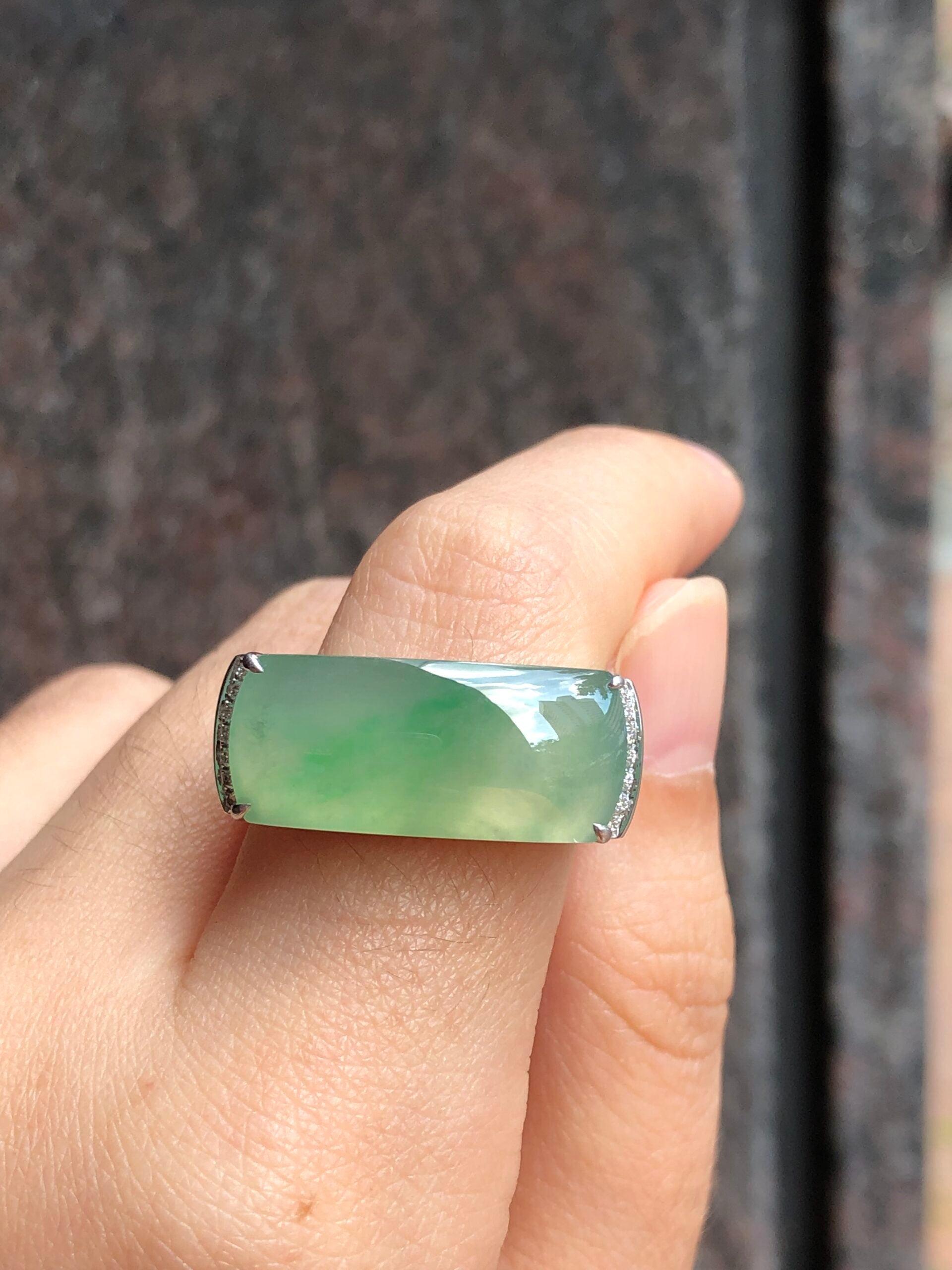 Icy Green Jade Saddle Ring
