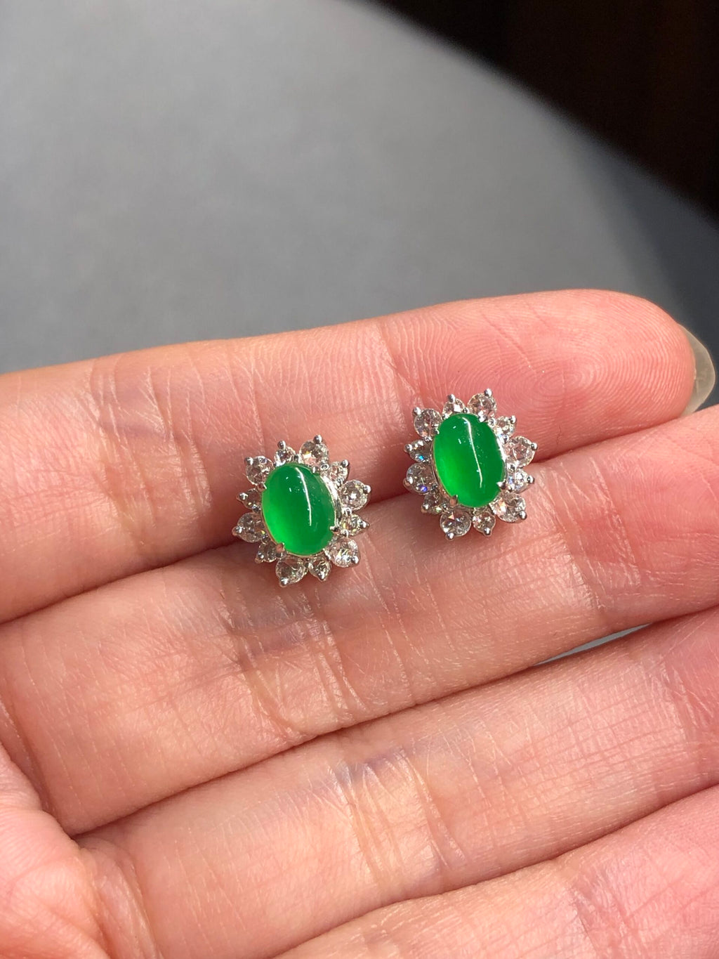 Icy Green Jade Cabochons Earrings