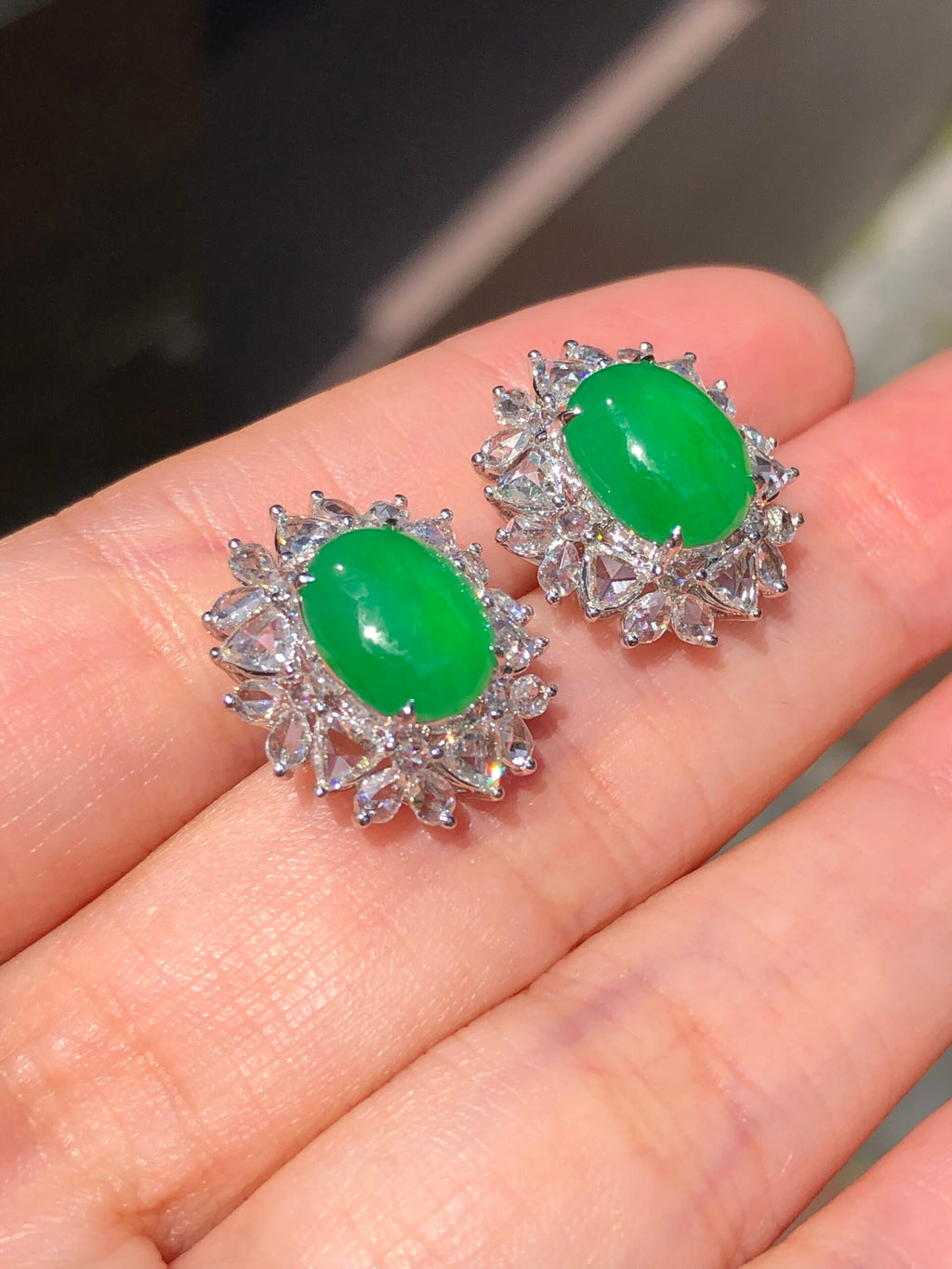Icy Green Jade Cabochons Earrings
