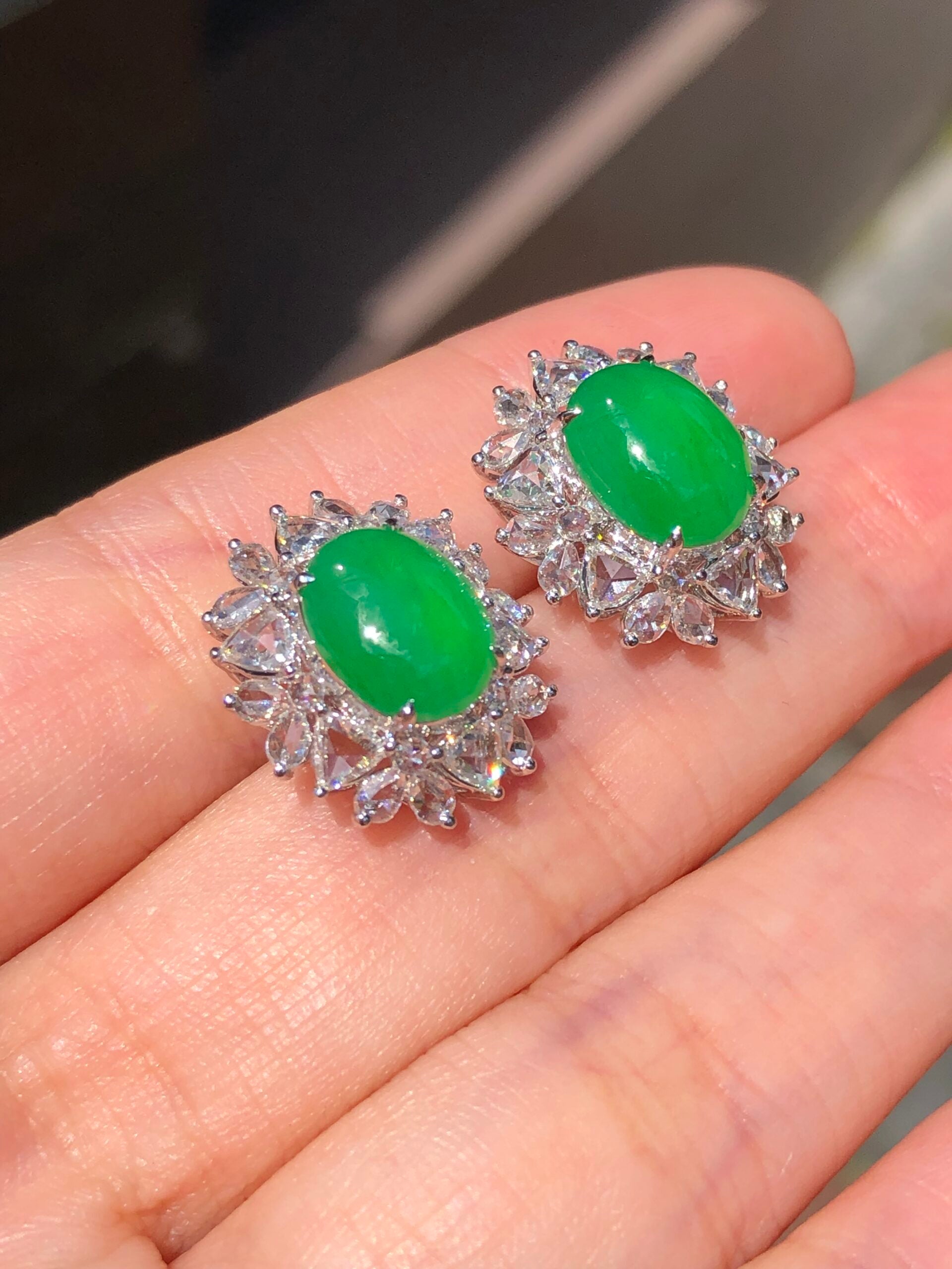 Icy Green Jade Cabochons Earrings