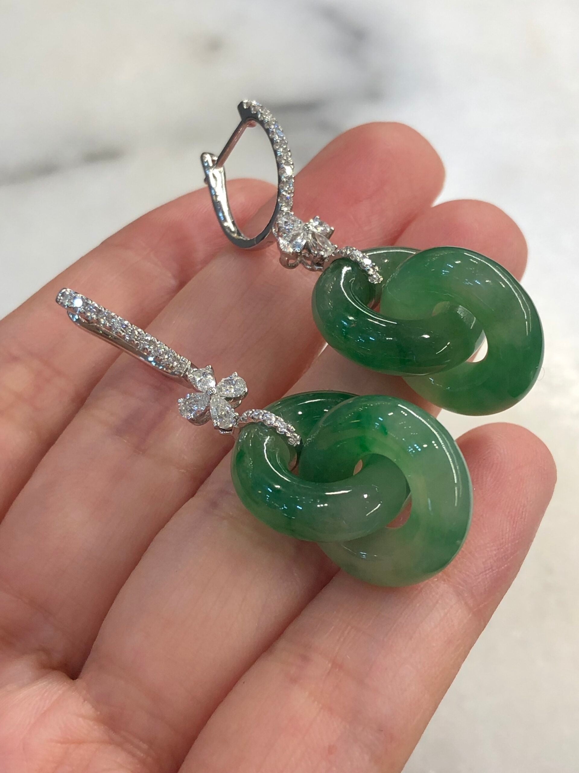 Icy Green Jade Double Loops Earrings