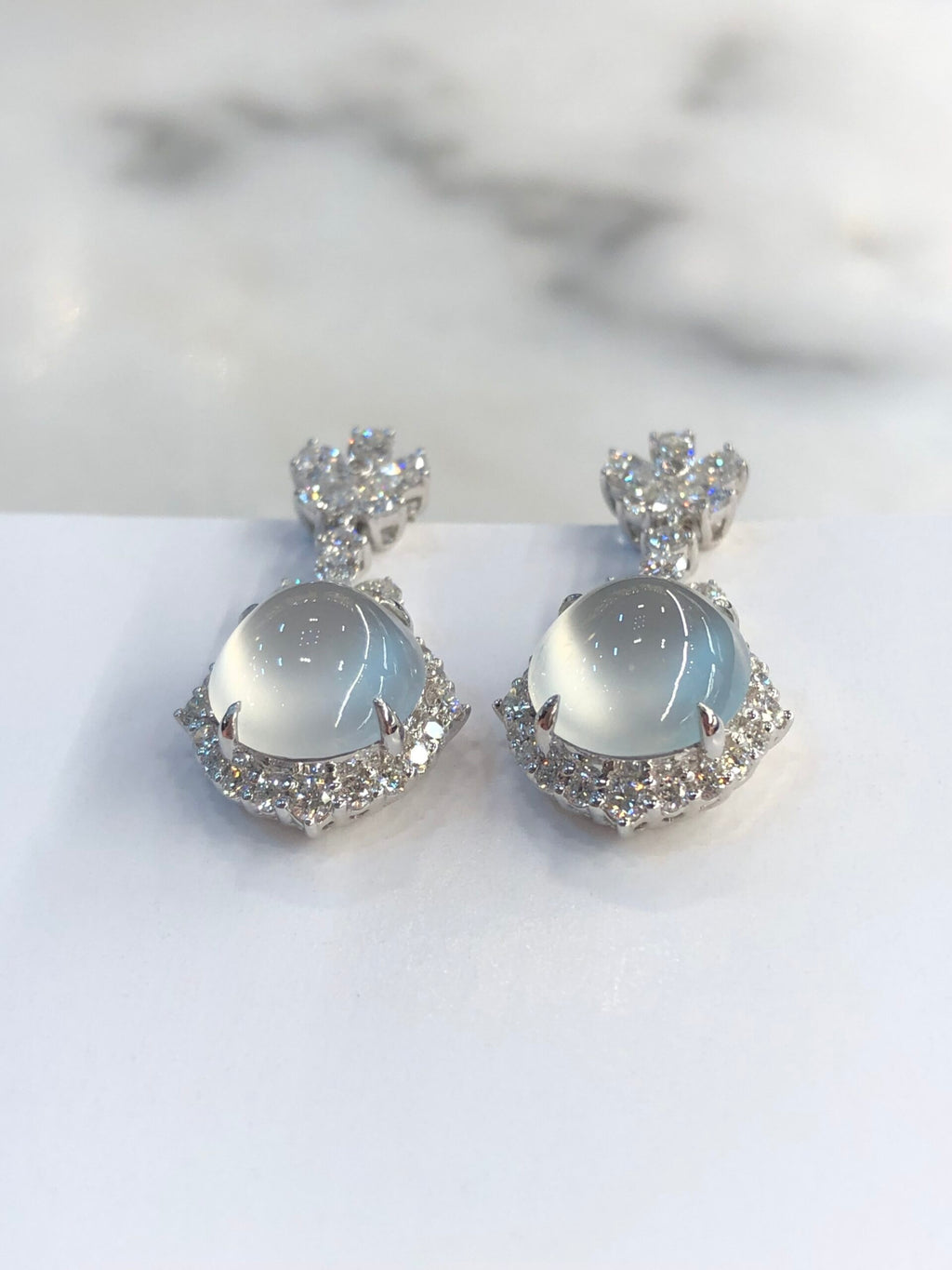Icy Jade Cabochon Earrings (Glassy Variety)