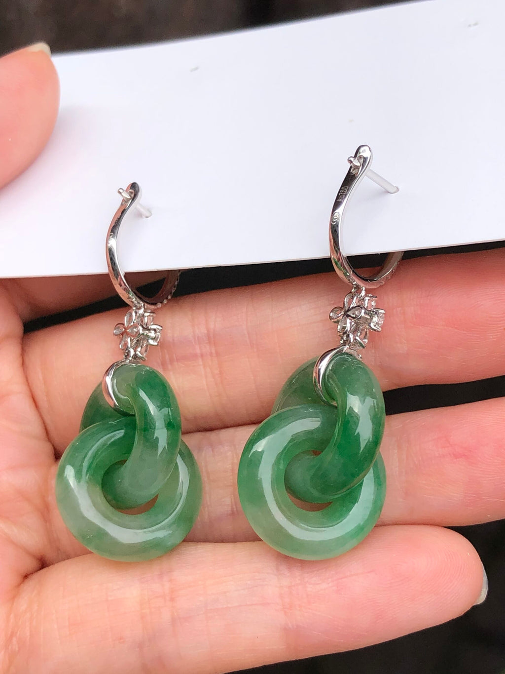 Icy Green Jade Double Loops Earrings