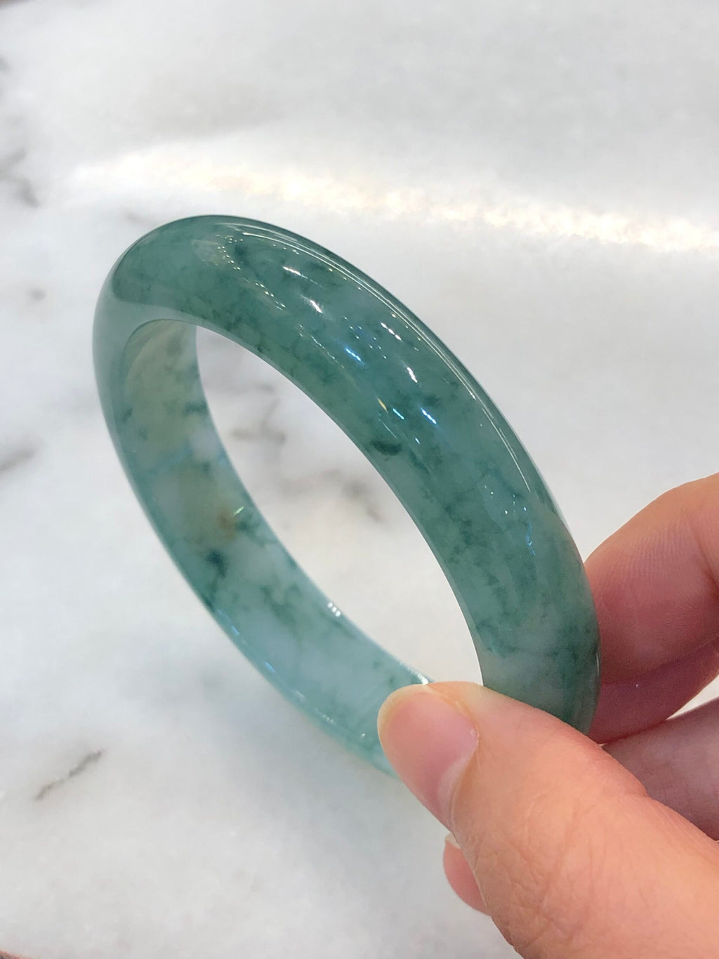 Icy Bluish Green Floral Jade Bangle
