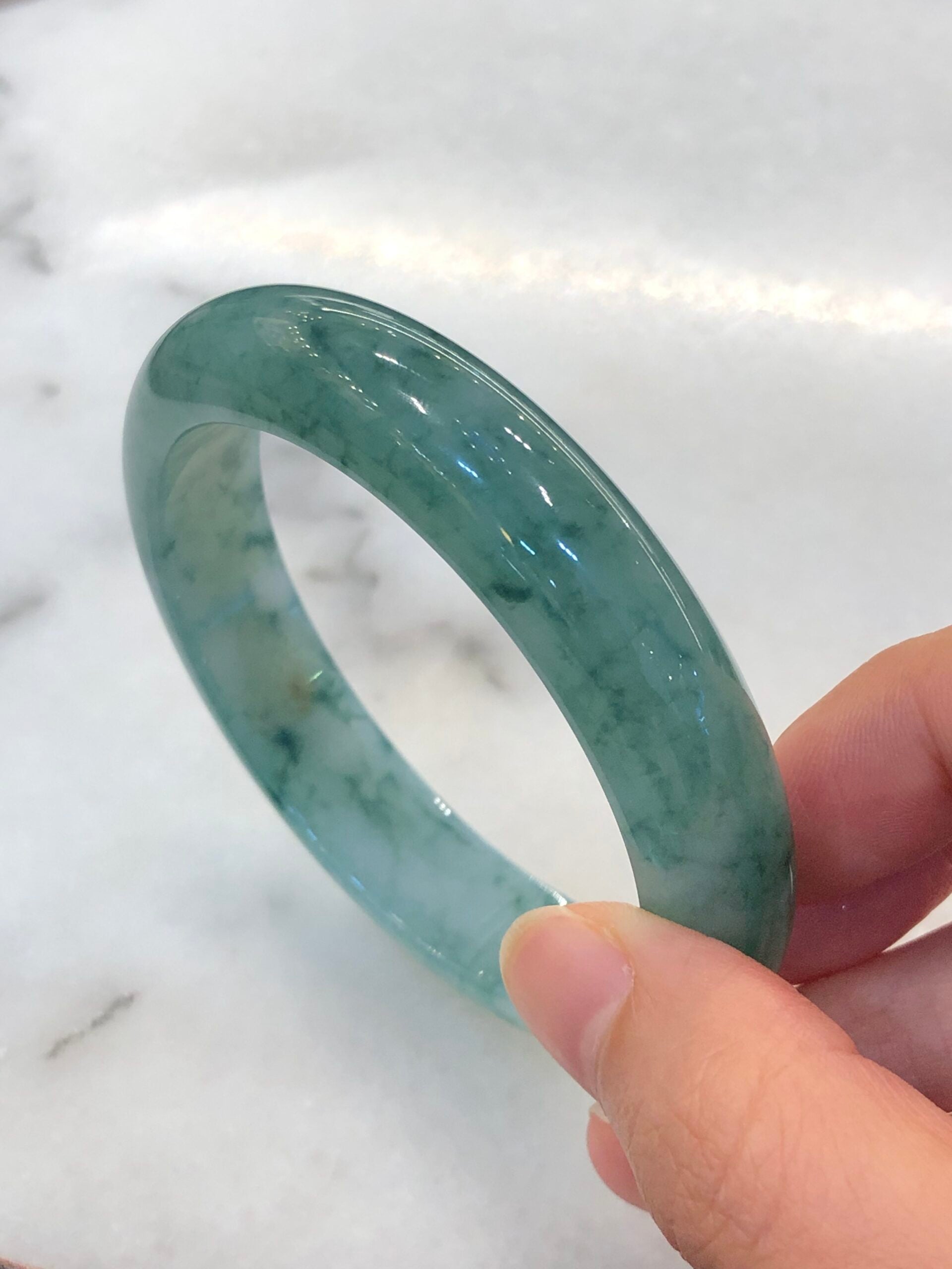 Icy Bluish Green Floral Jade Bangle