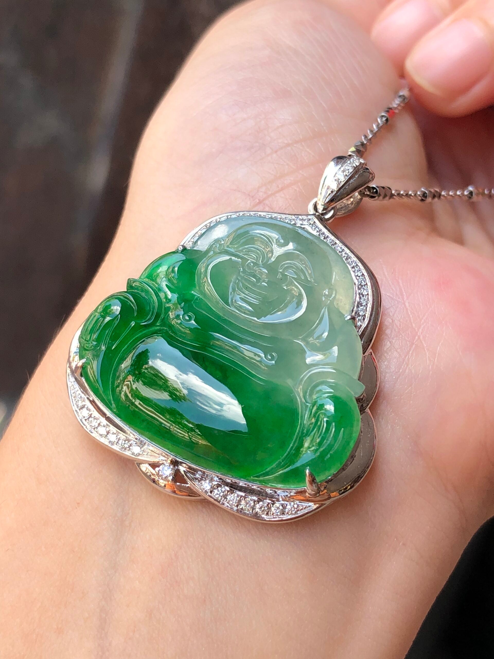 Icy Green Jade Buddha Pendant
