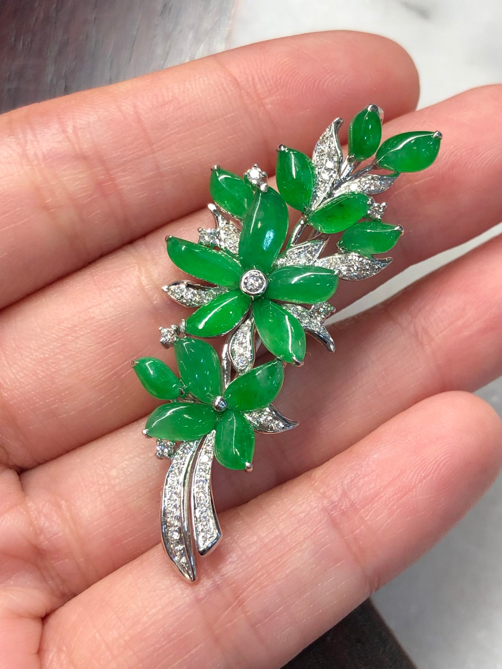 Icy Green Jade Flower Brooch/ Pendant