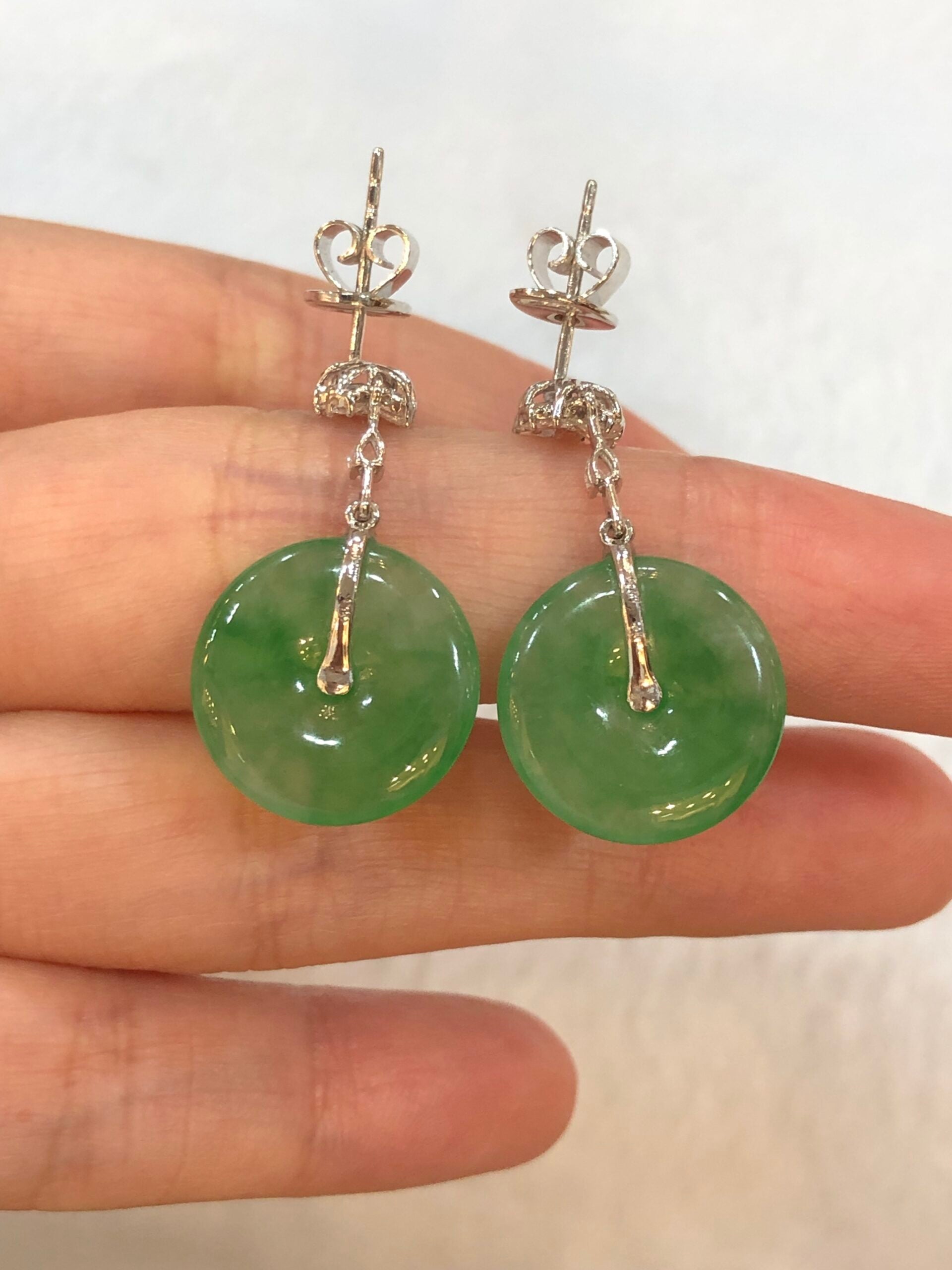 Icy Green Jade Safety Coin Earrings