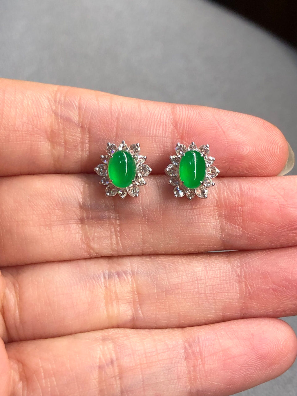 Icy Green Jade Cabochons Earrings