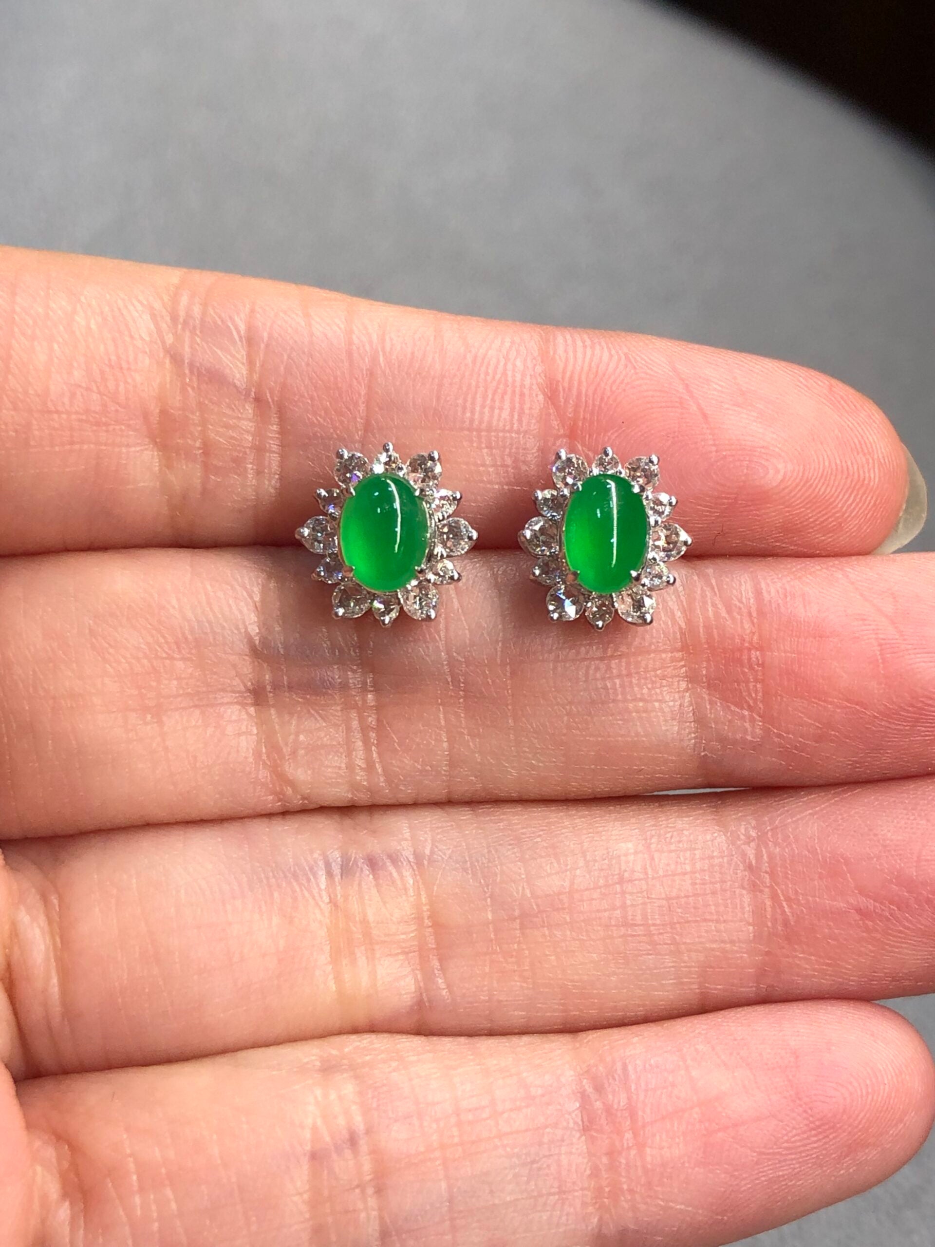 Icy Green Jade Cabochons Earrings