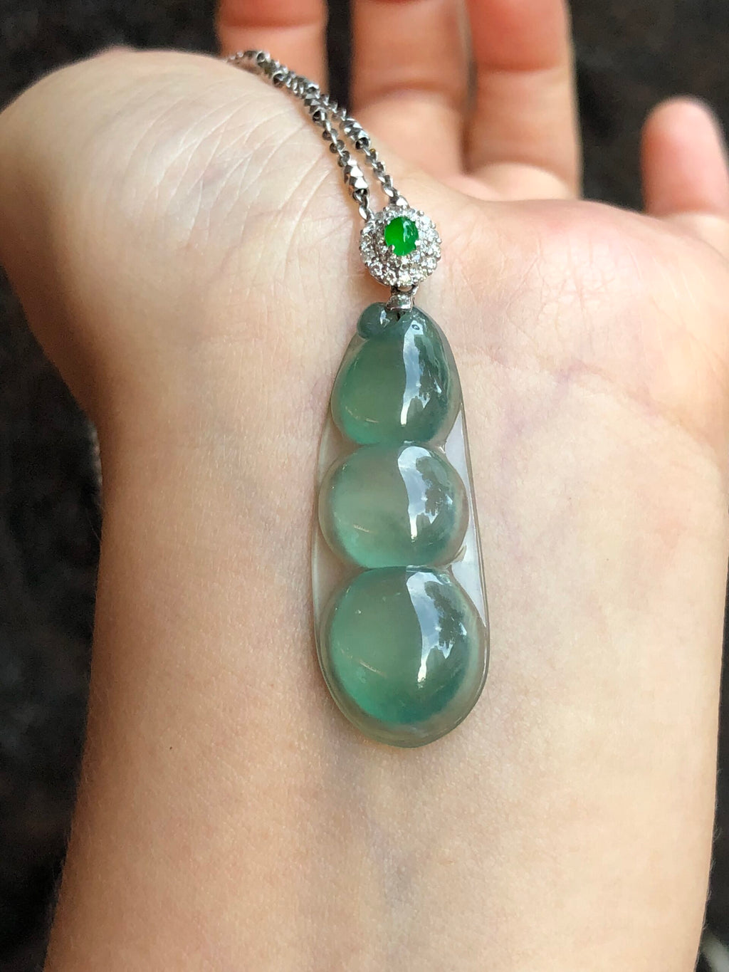 Icy Green Jade Pea Pods Pendant