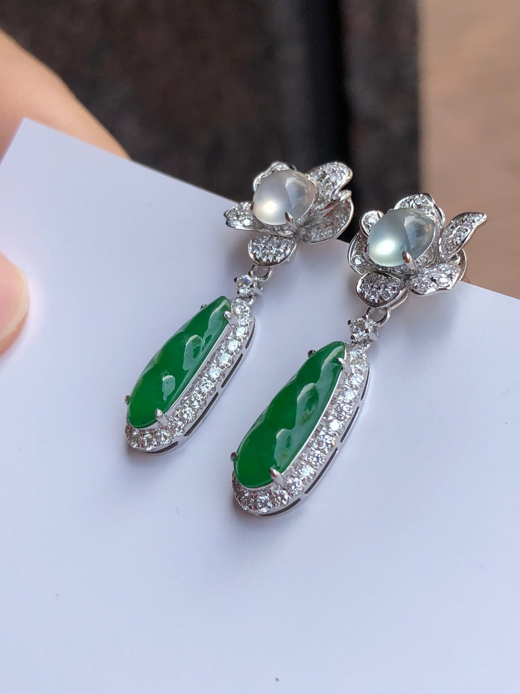 Green Jade Pea Pod Earrings