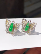 Green Jade Pea Pod Butterfly Earrings