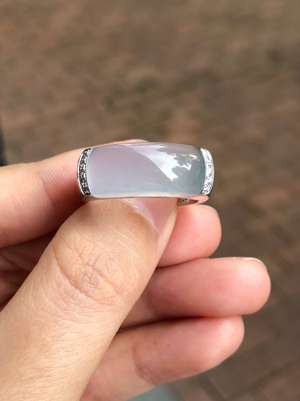 Icy Lavender with Green Jade Saddle Ring