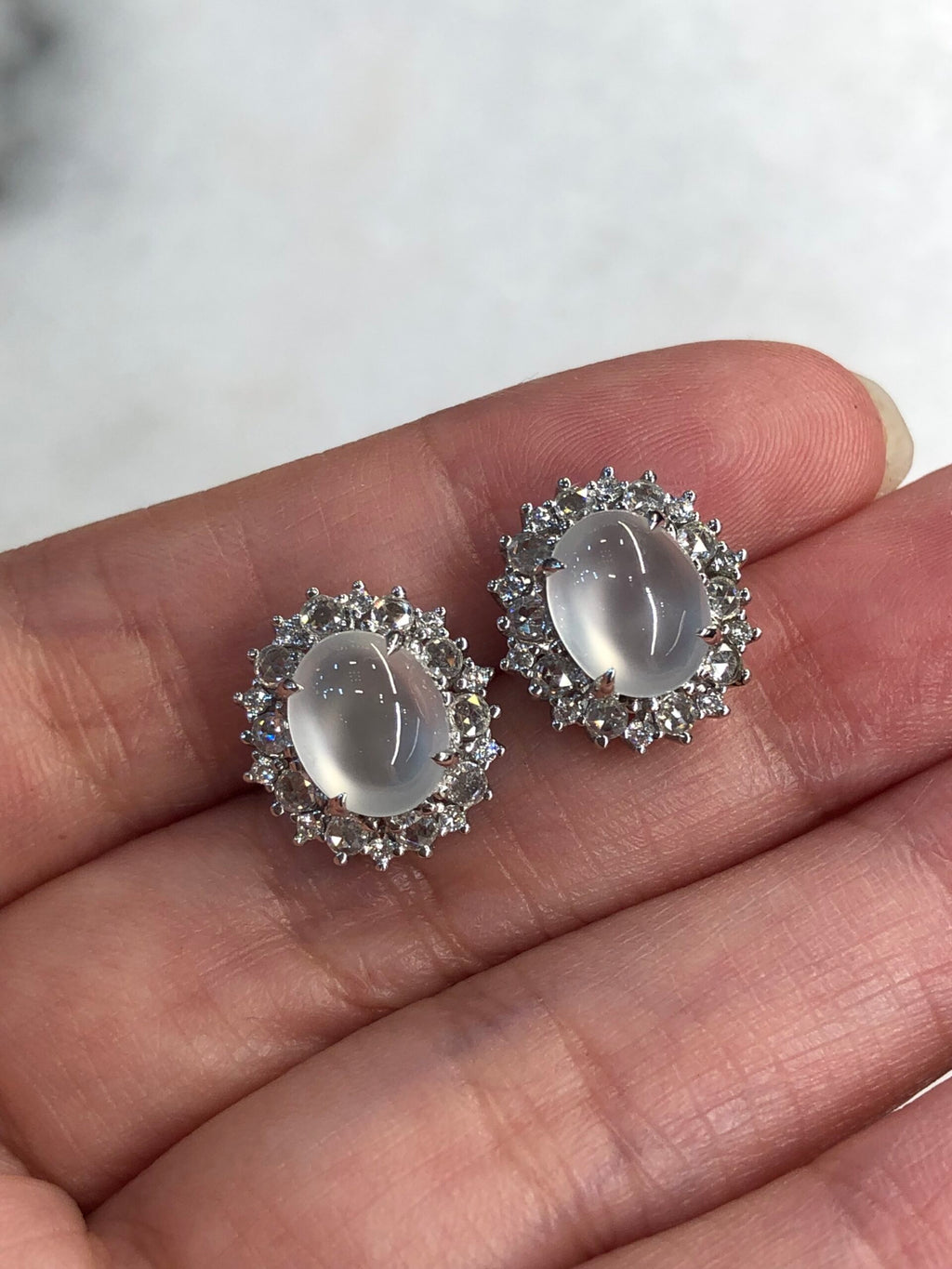 Icy Jade Cabochons Earrings (Glassy Variety)