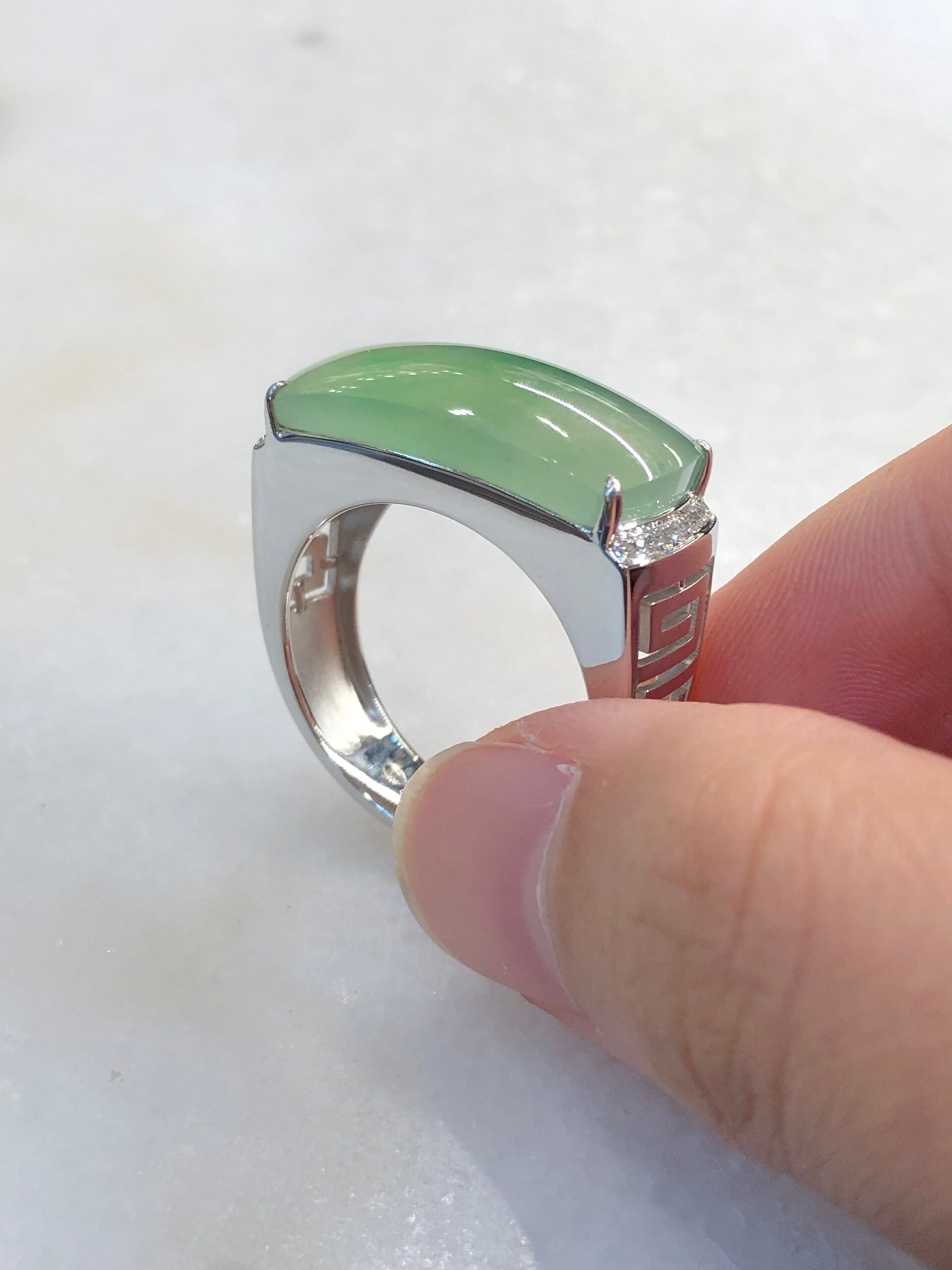 Icy Green Jade Saddle Ring