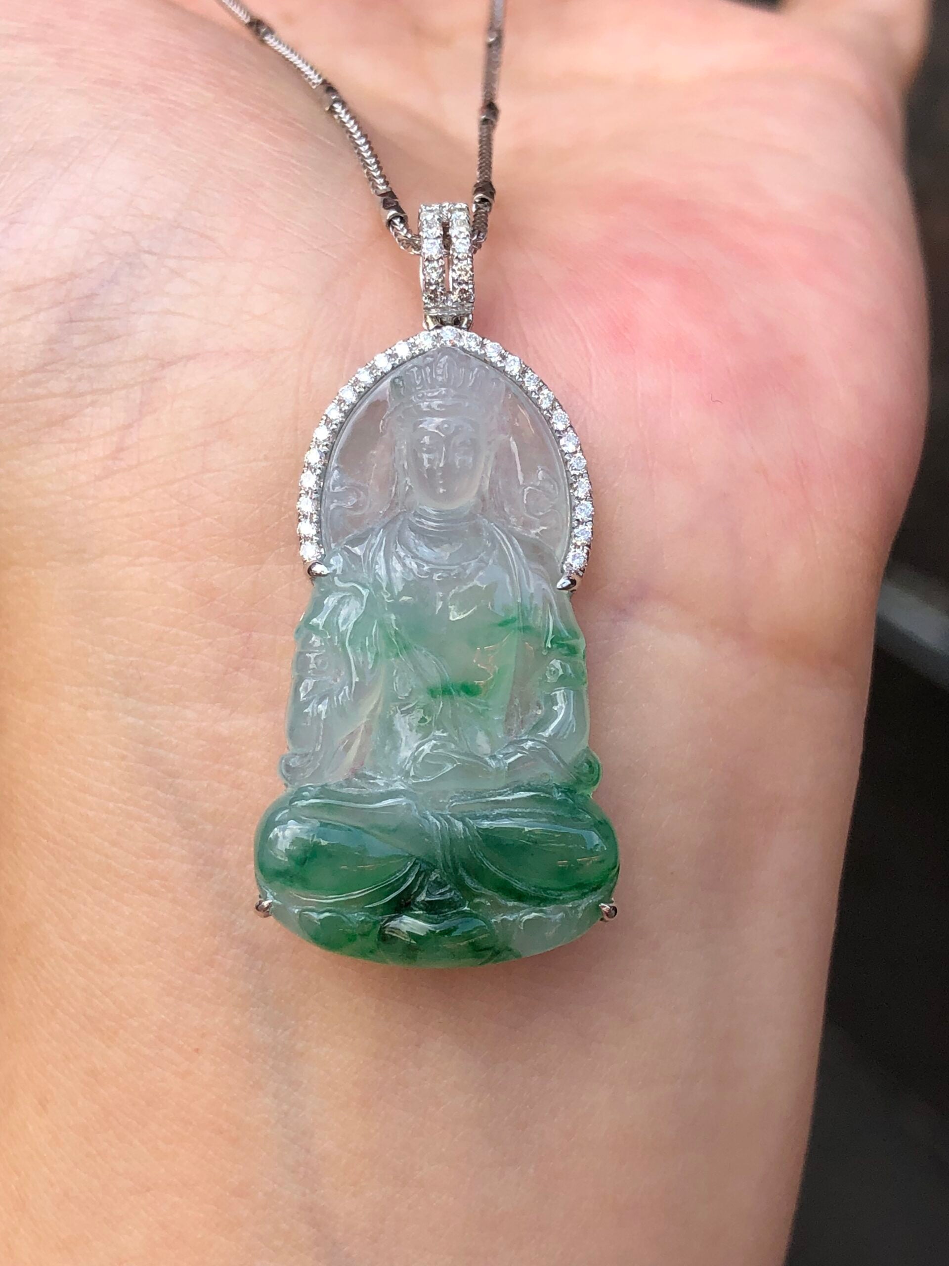 Icy Green Jade Guan Yin Pendant
