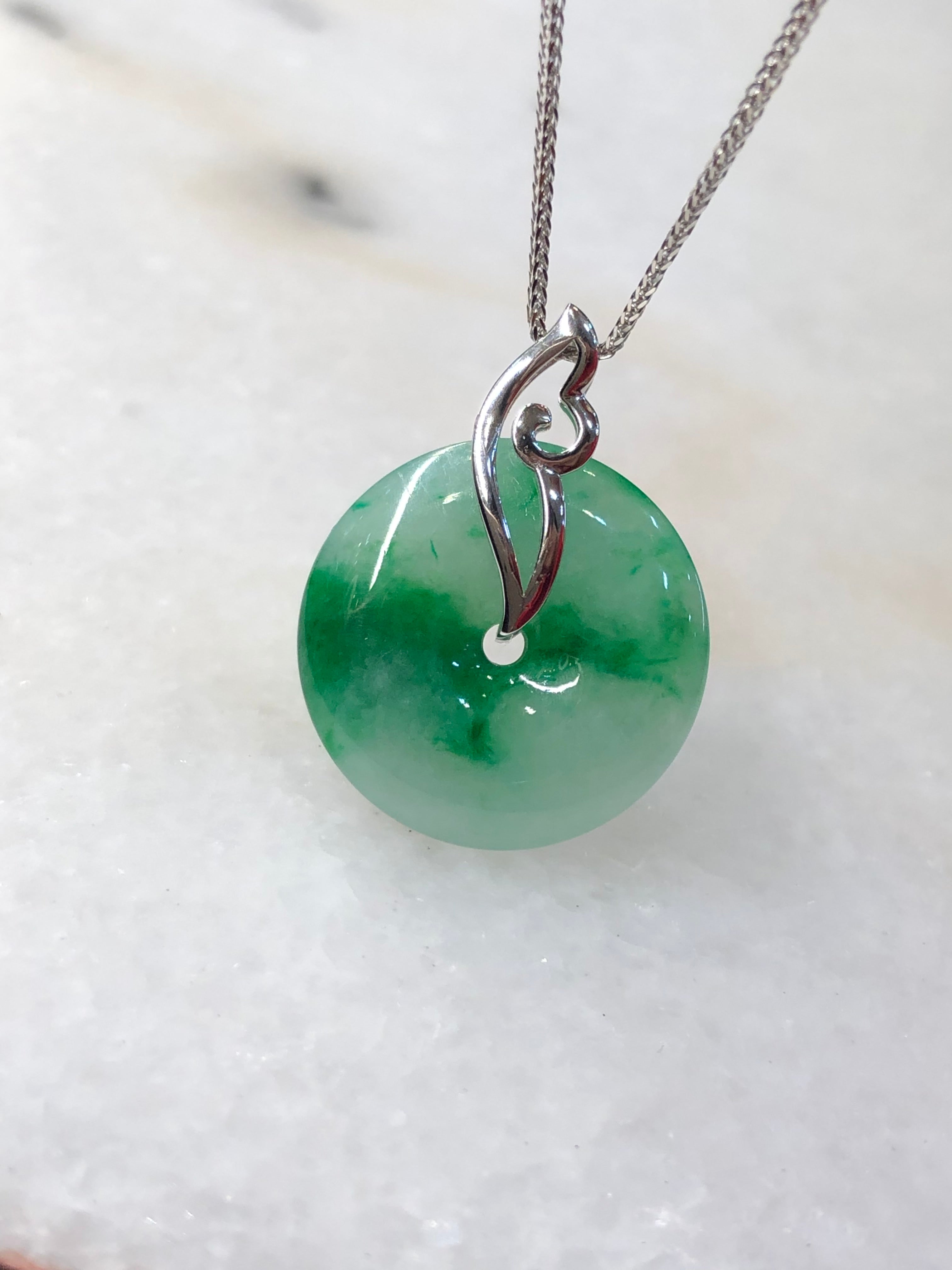 Green Safety Coin Jadeite Pendant