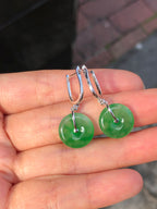 Icy Green Jade Safety Coin Earrings