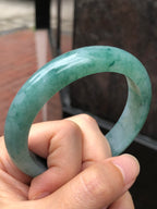 Icy Bluish Green Floral Jade Bangle
