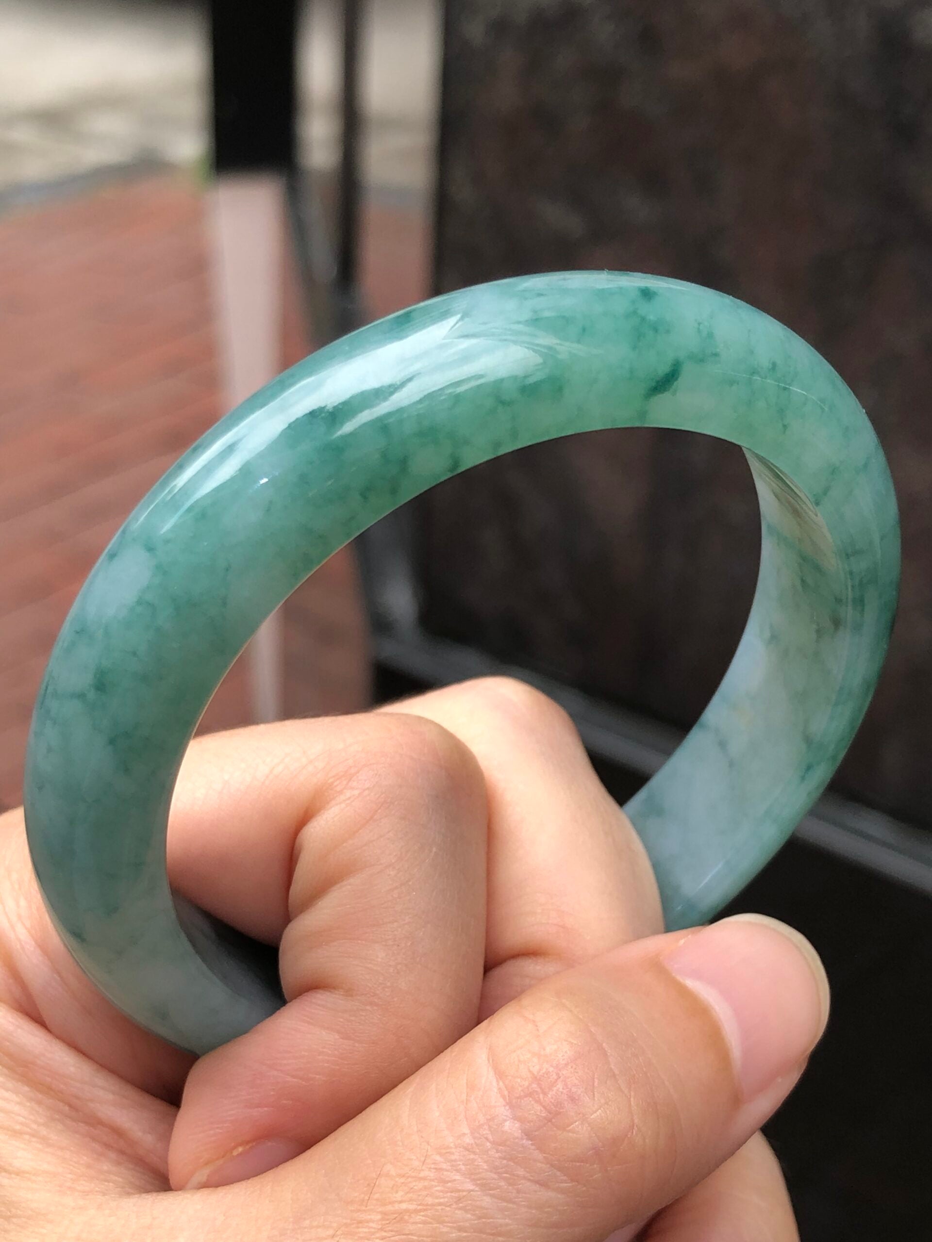 Icy Bluish Green Floral Jade Bangle