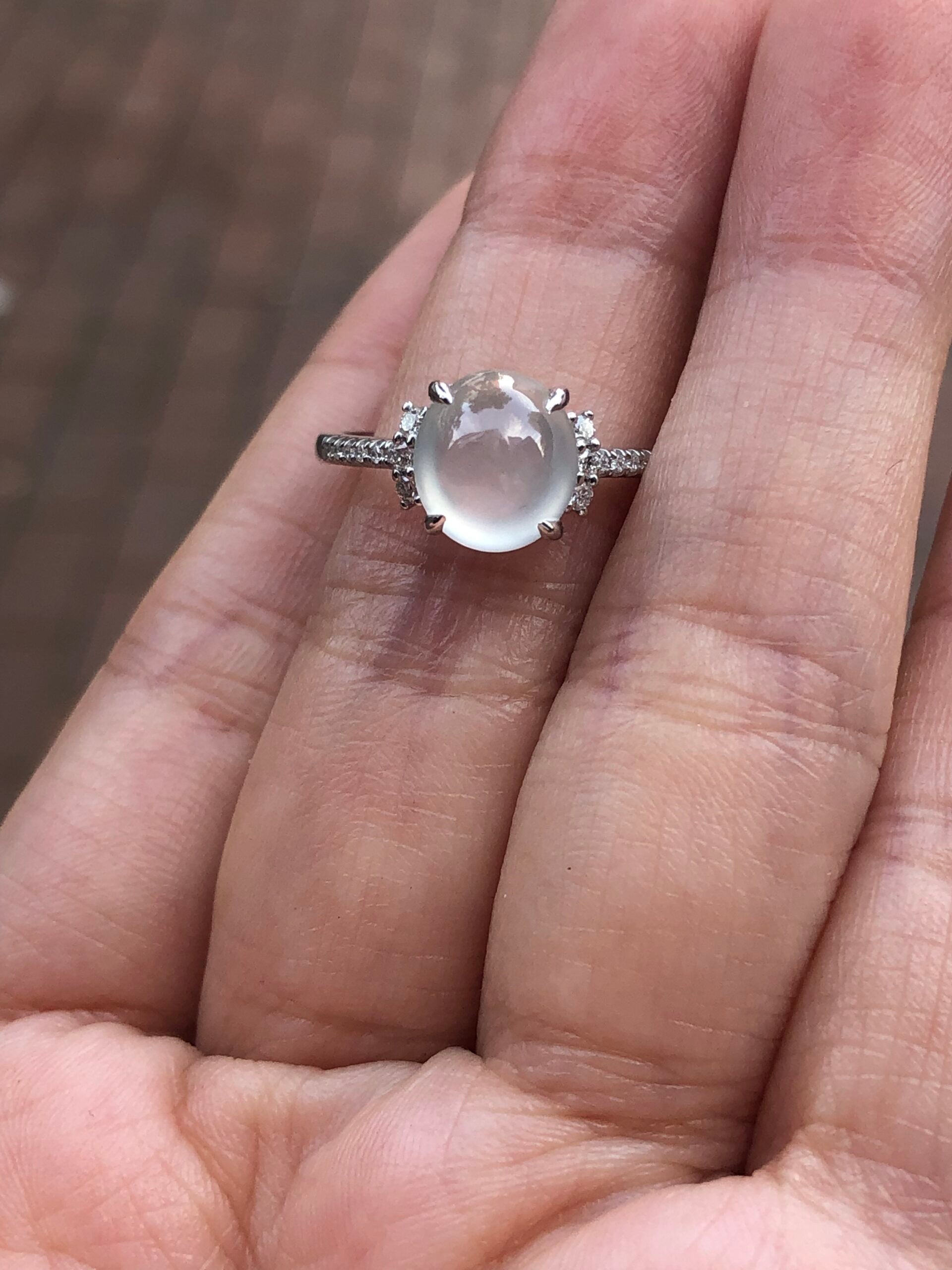 Icy Jade Cabochon Ring (Glassy Variety)