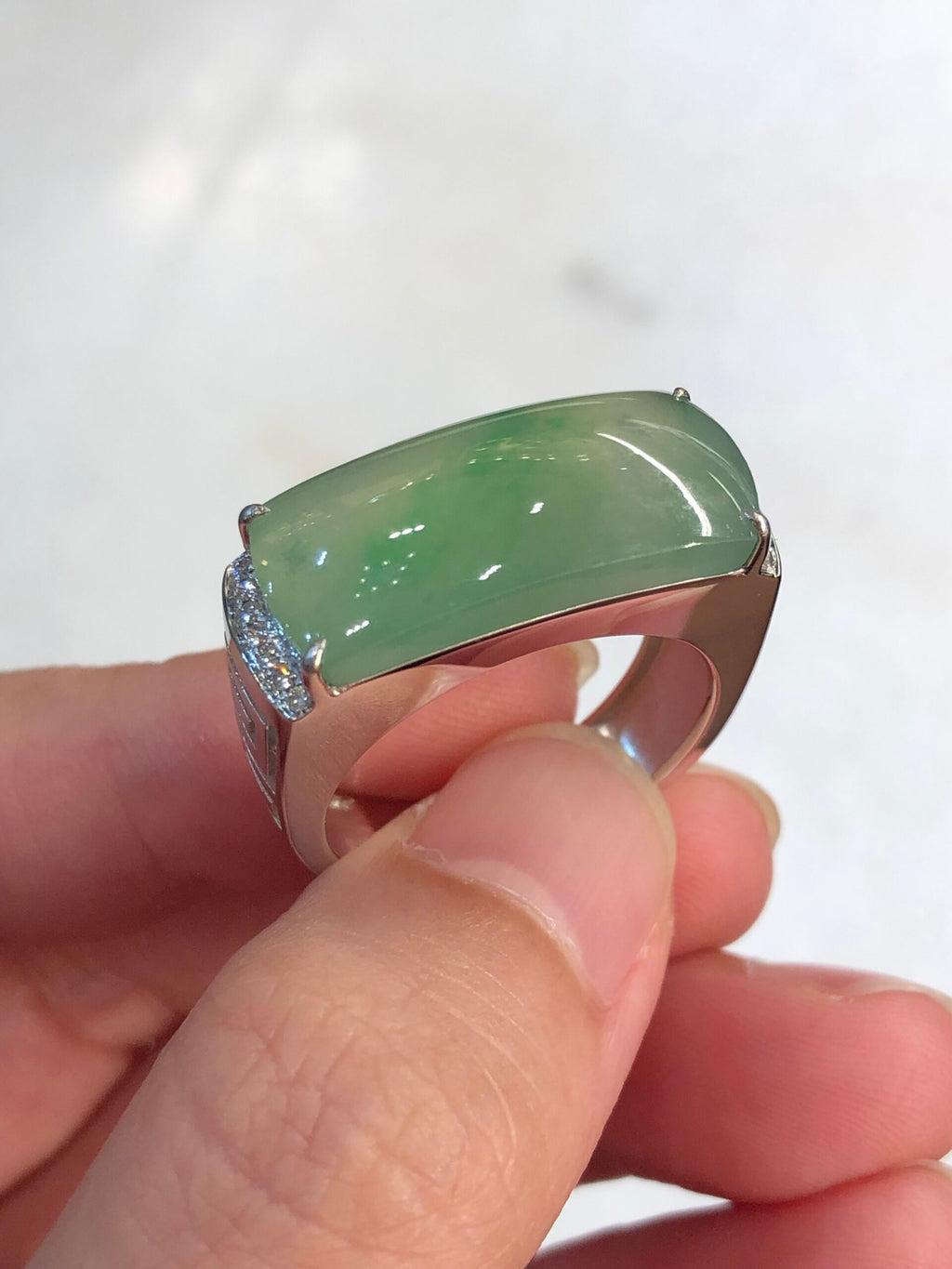 Icy Green Jade Saddle Ring