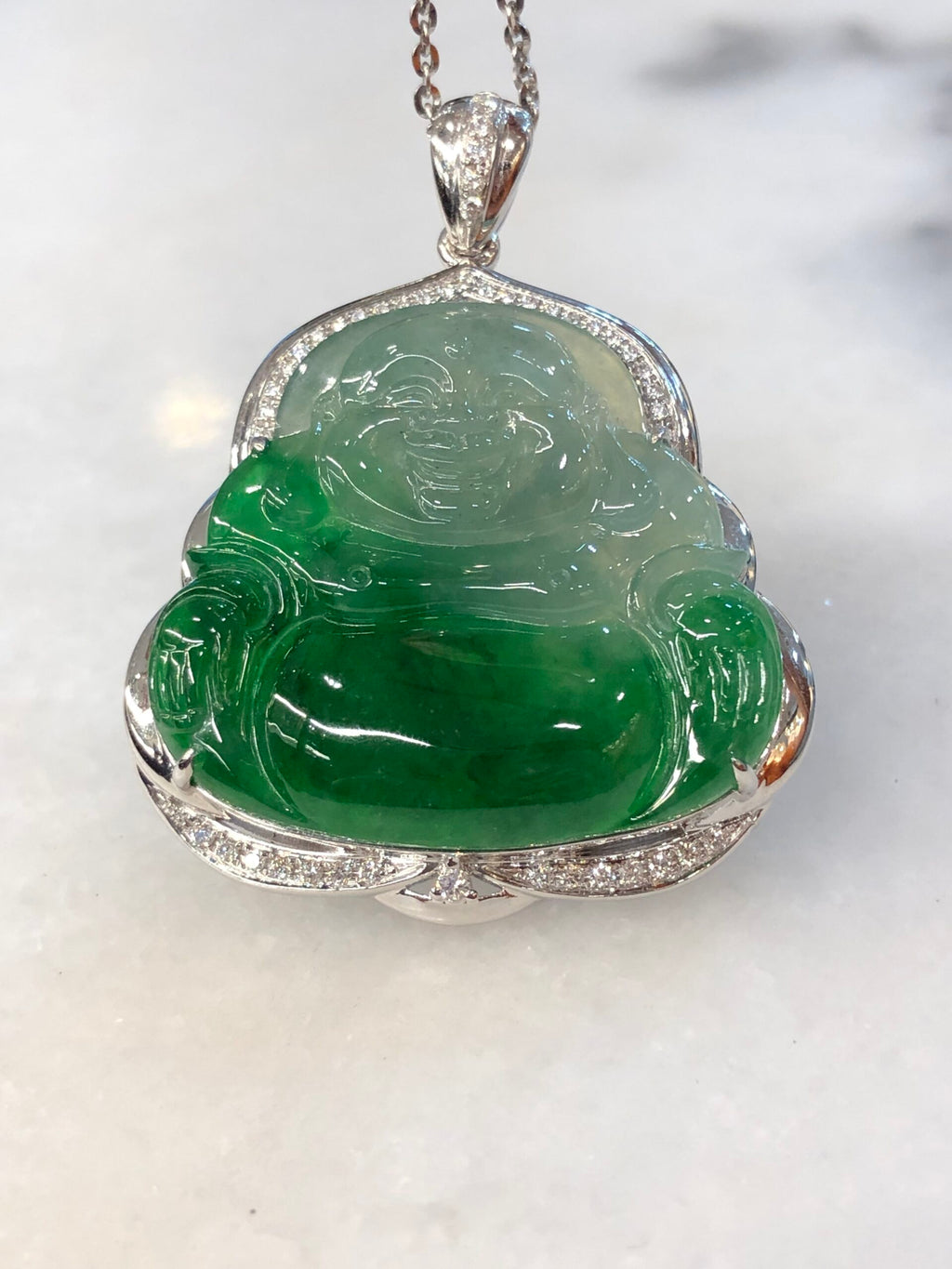 Icy Green Jade Buddha Pendant