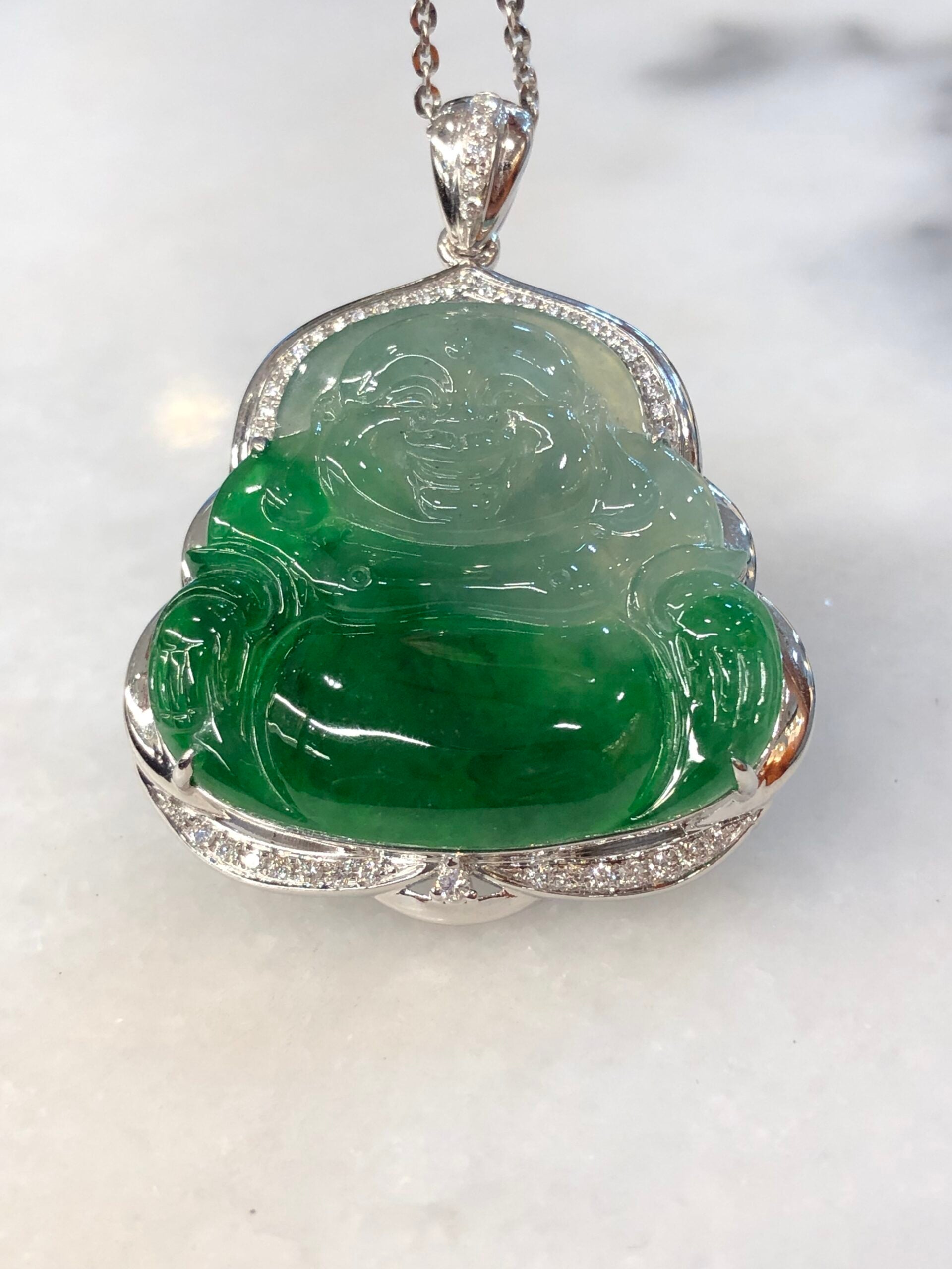 Icy Green Jade Buddha Pendant