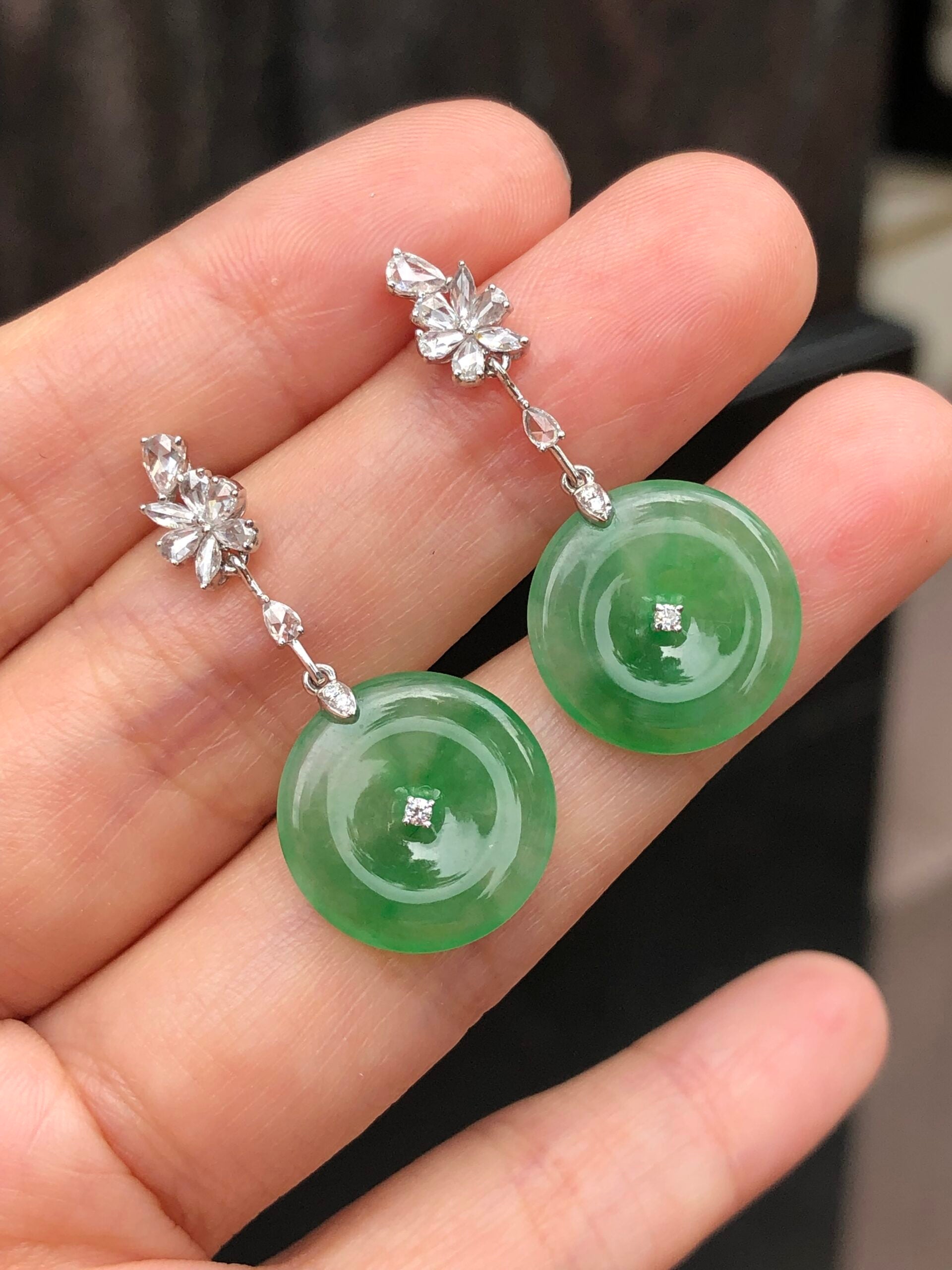 Icy Green Jade Safety Coin Earrings